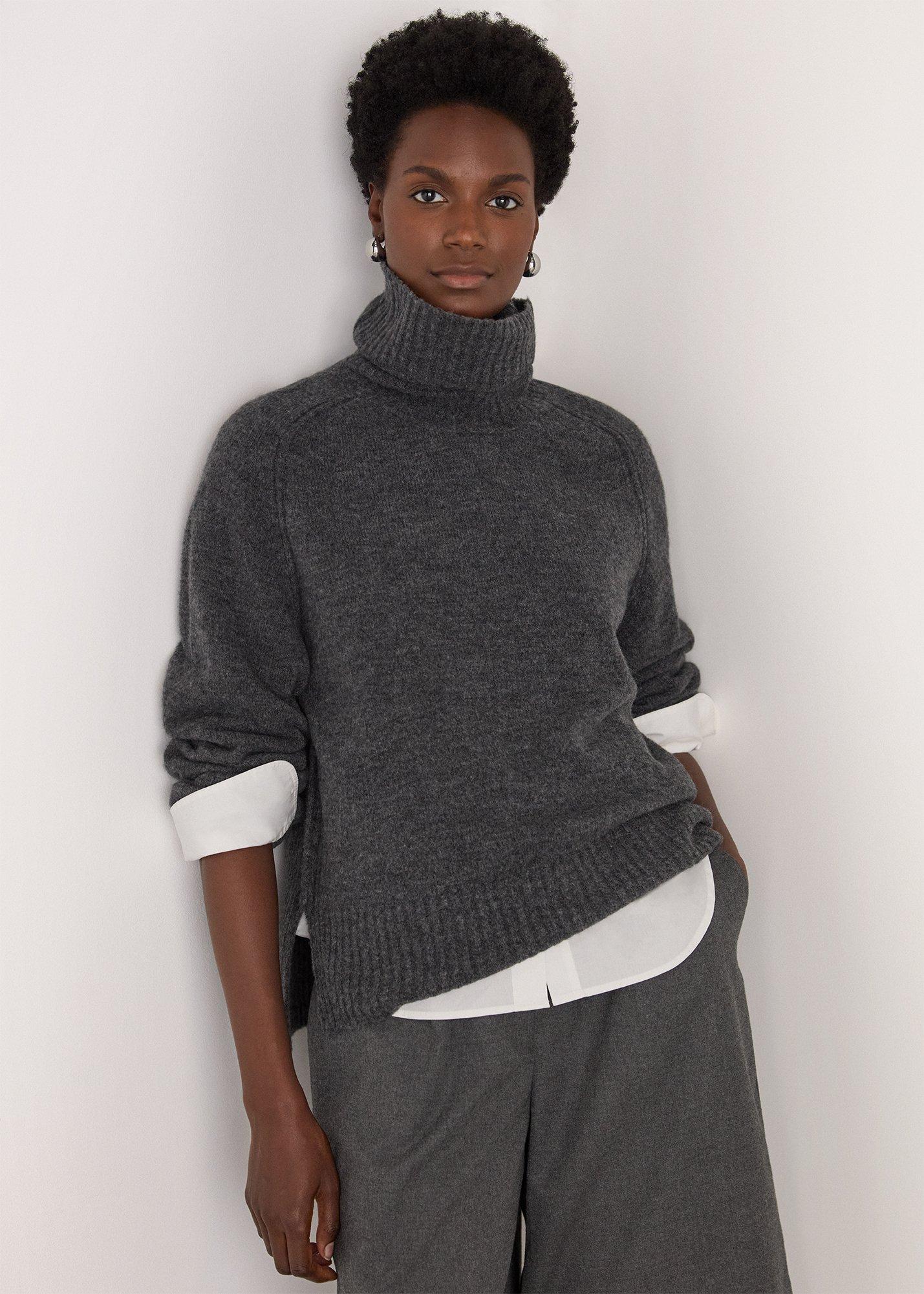 Dark Grey Roll Neck Wool Mix Jumper