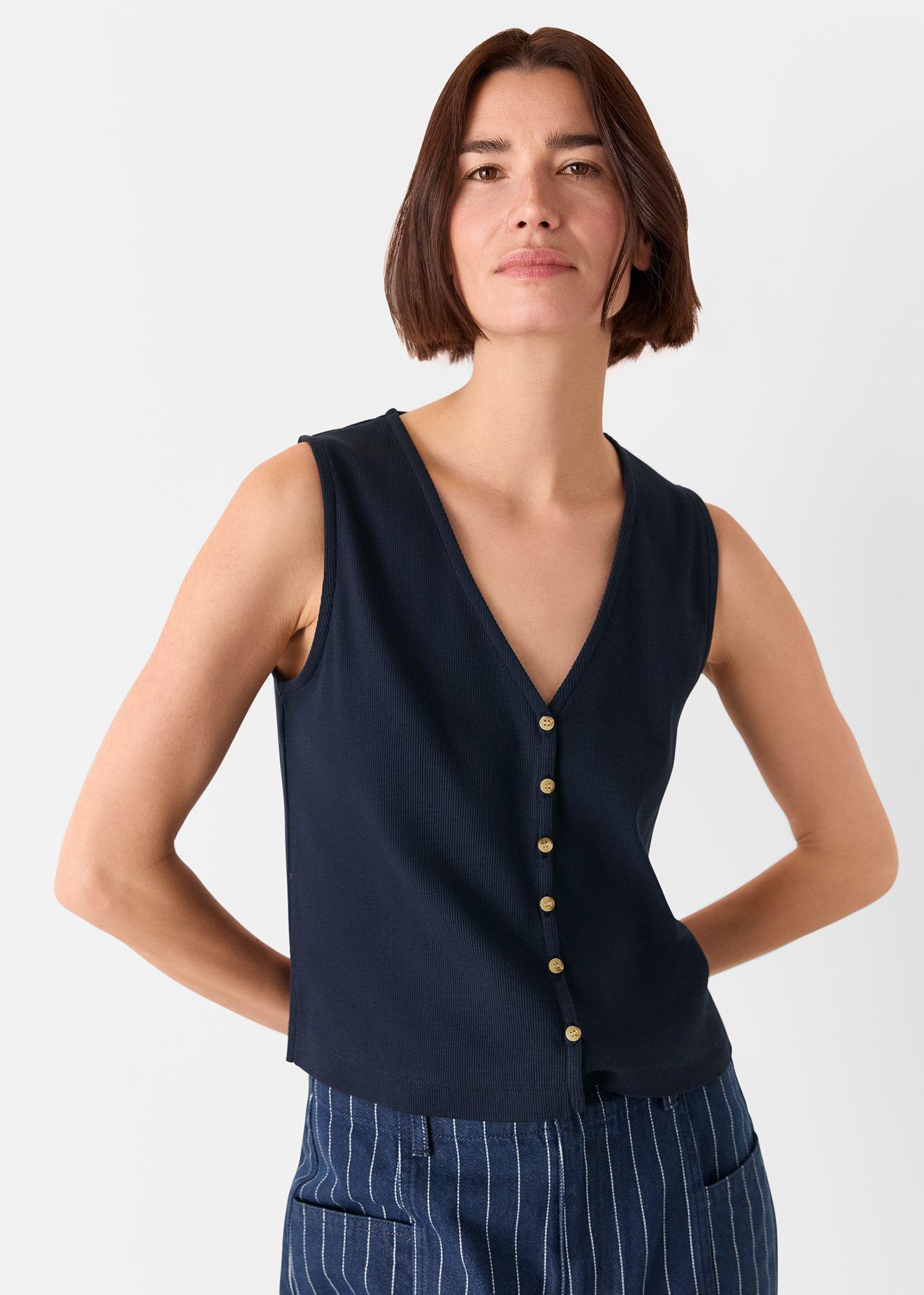 Navy Button Rib Tank