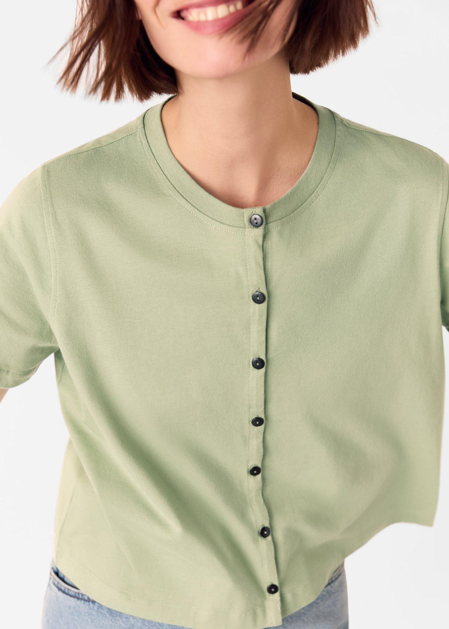Sage Green Round Neck Button Up Tee