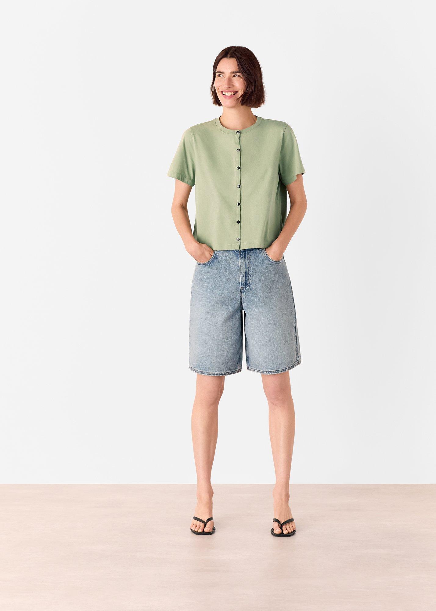 Round Neck Button Up Tee