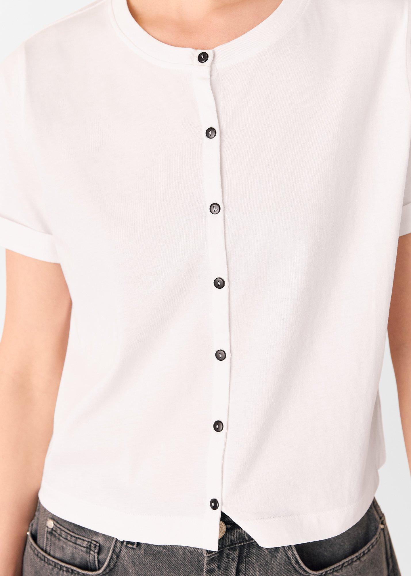 White Round Neck Button Up Tee
