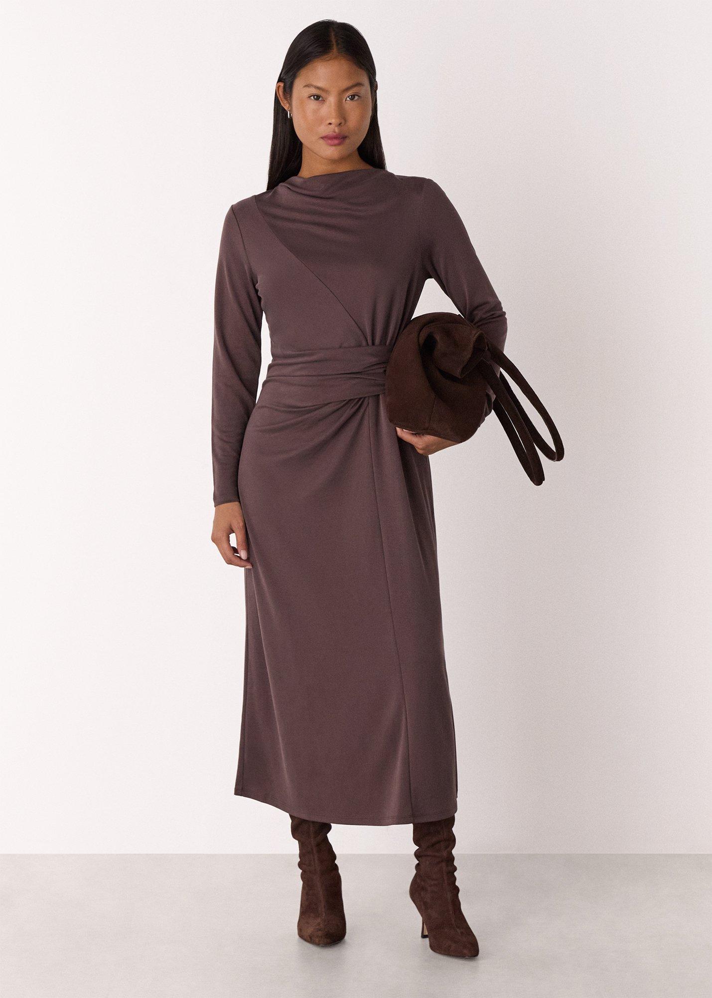 Chocolate Petite Ruched Detail Midi Dress