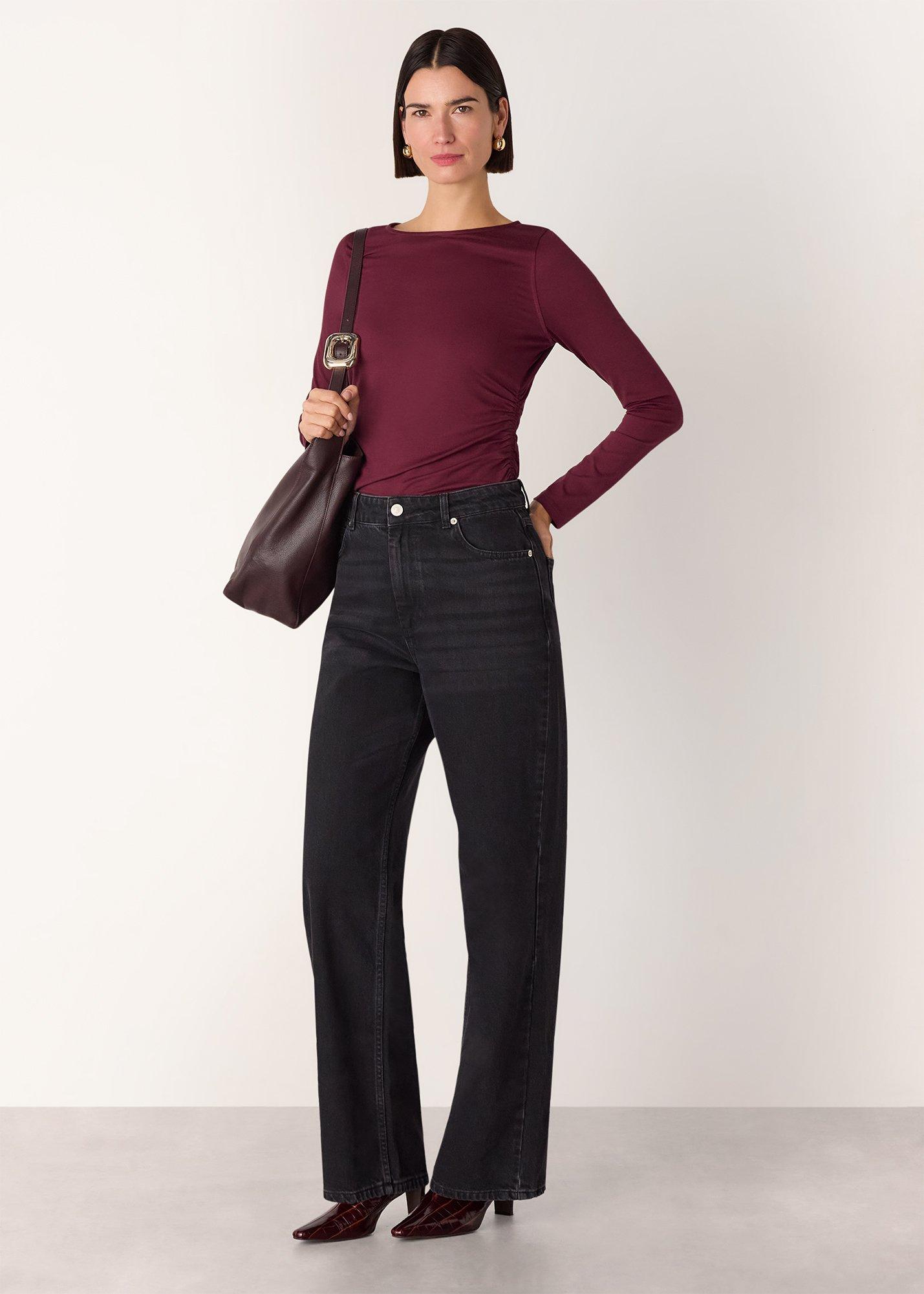 Burgundy Ruched Side Long Sleeve Top
