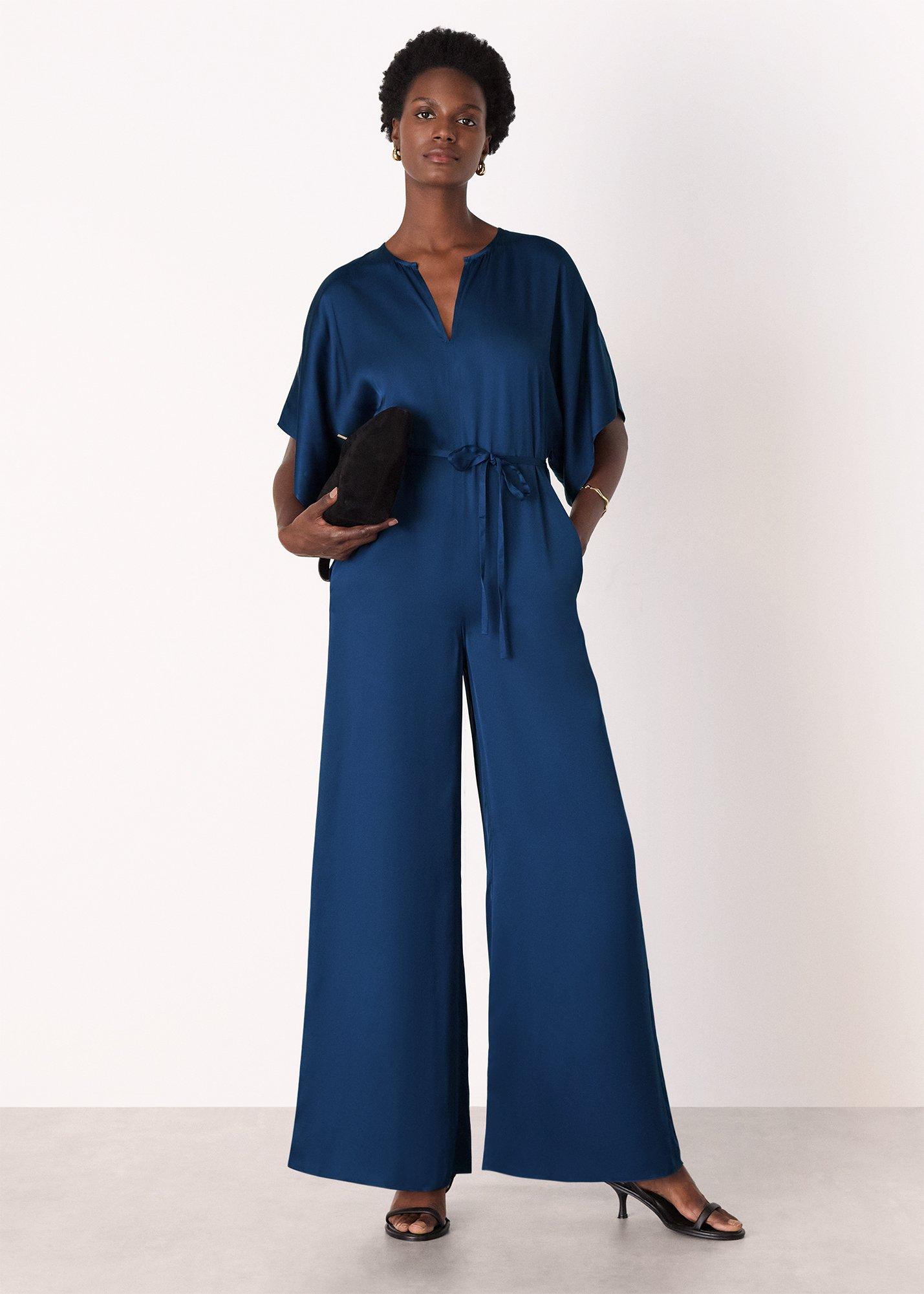 Navy Satin Short Sleeve Jumpsuit