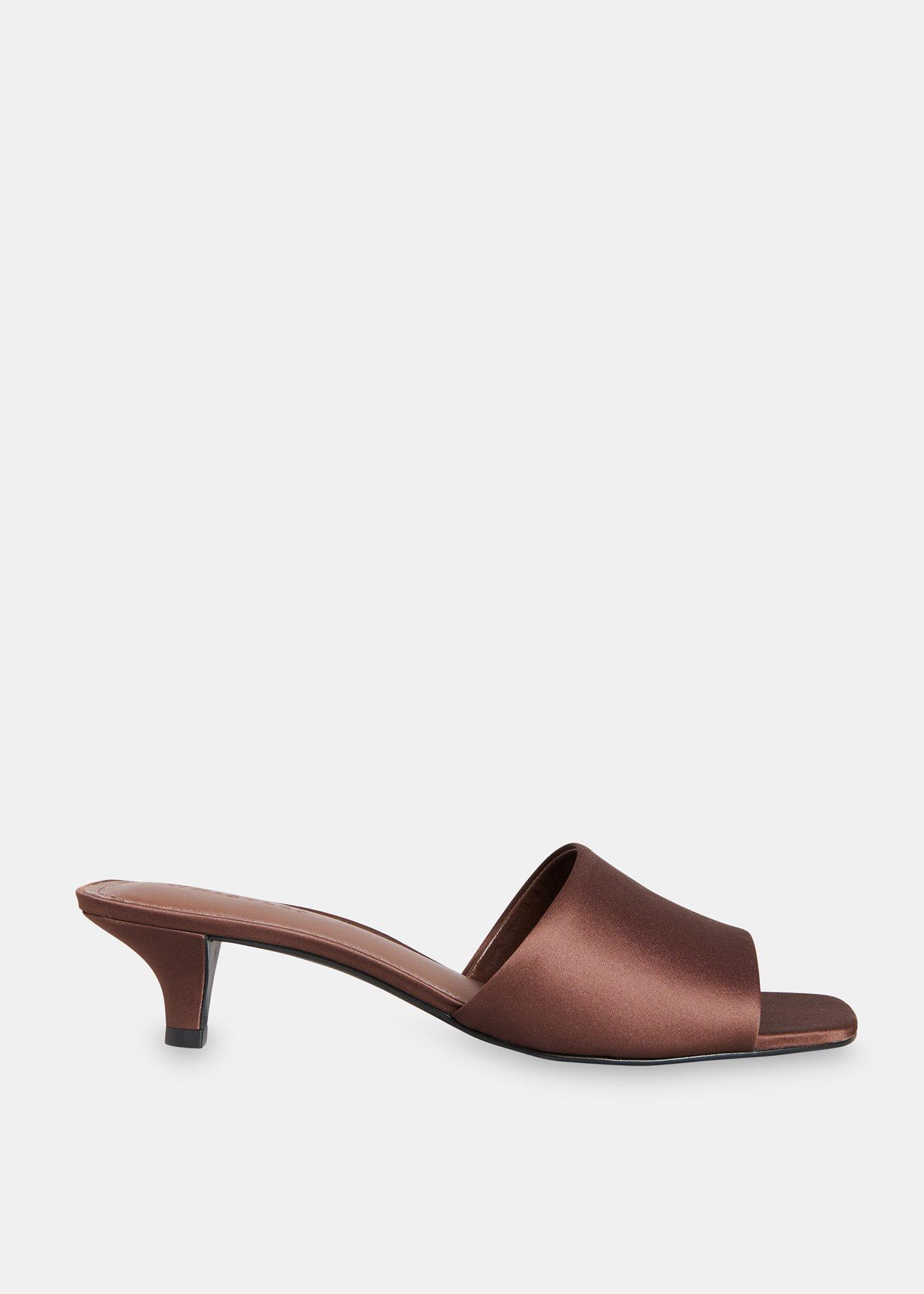 Brown Satin Slip On Heeled Mule