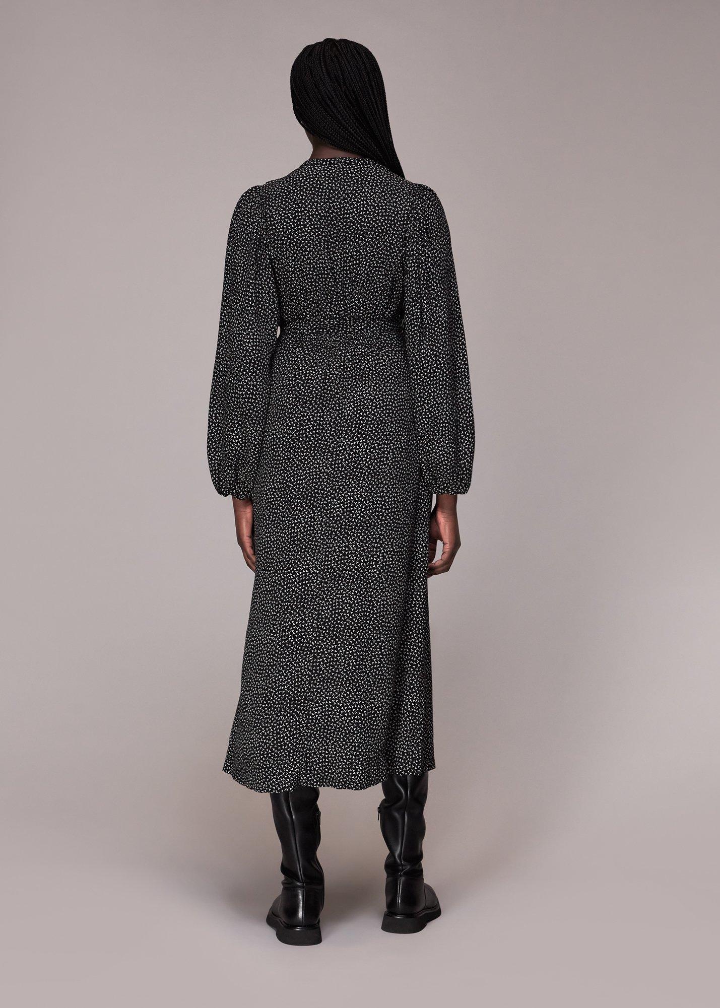 Black Scattered Y Print Midi Dress