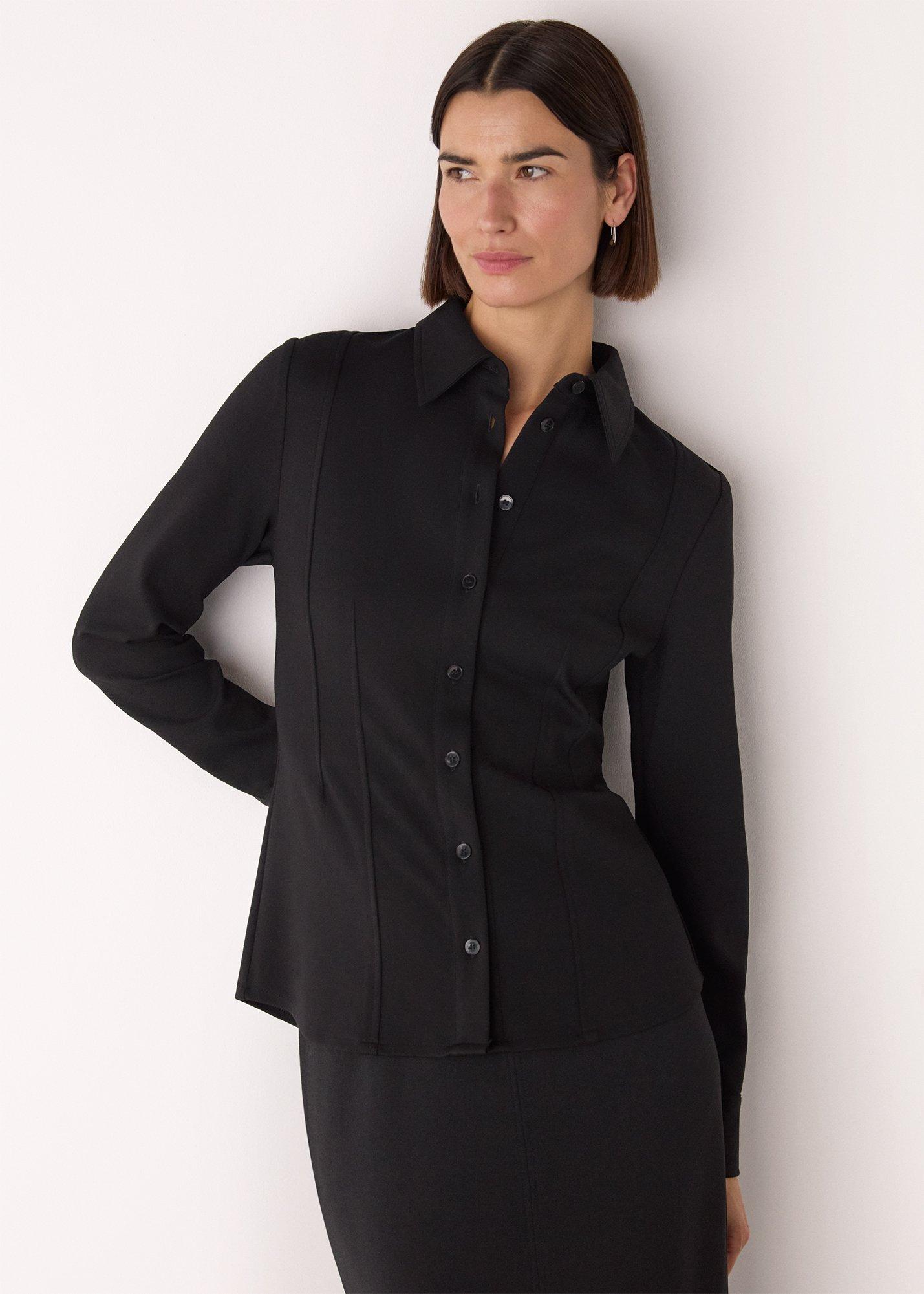 Black Seam Detail Ponte Shirt