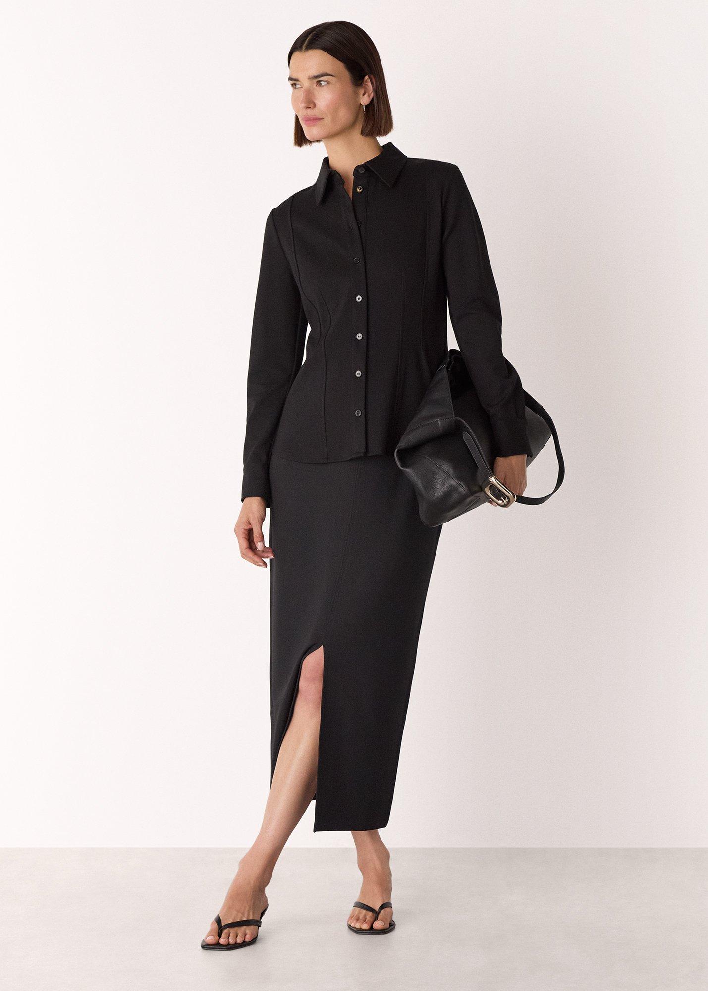 Black Seam Detail Ponte Shirt