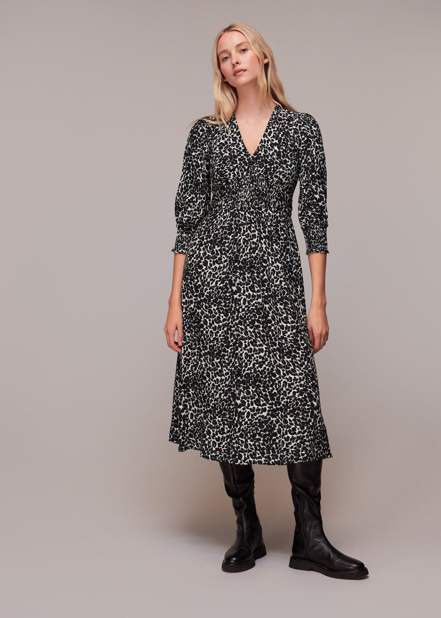 Shadow Leopard Shirred Dress