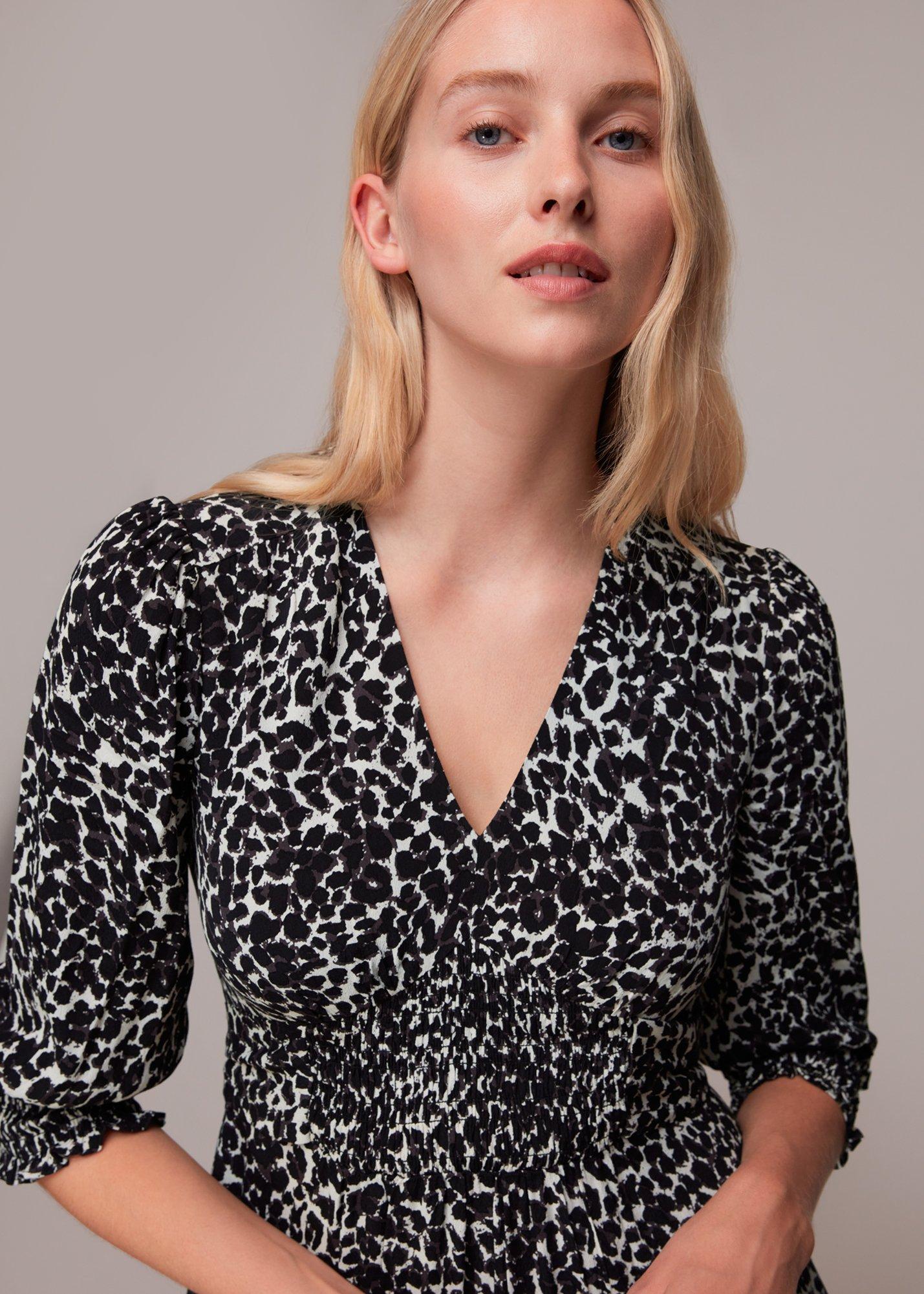 Shadow Leopard Shirred Dress