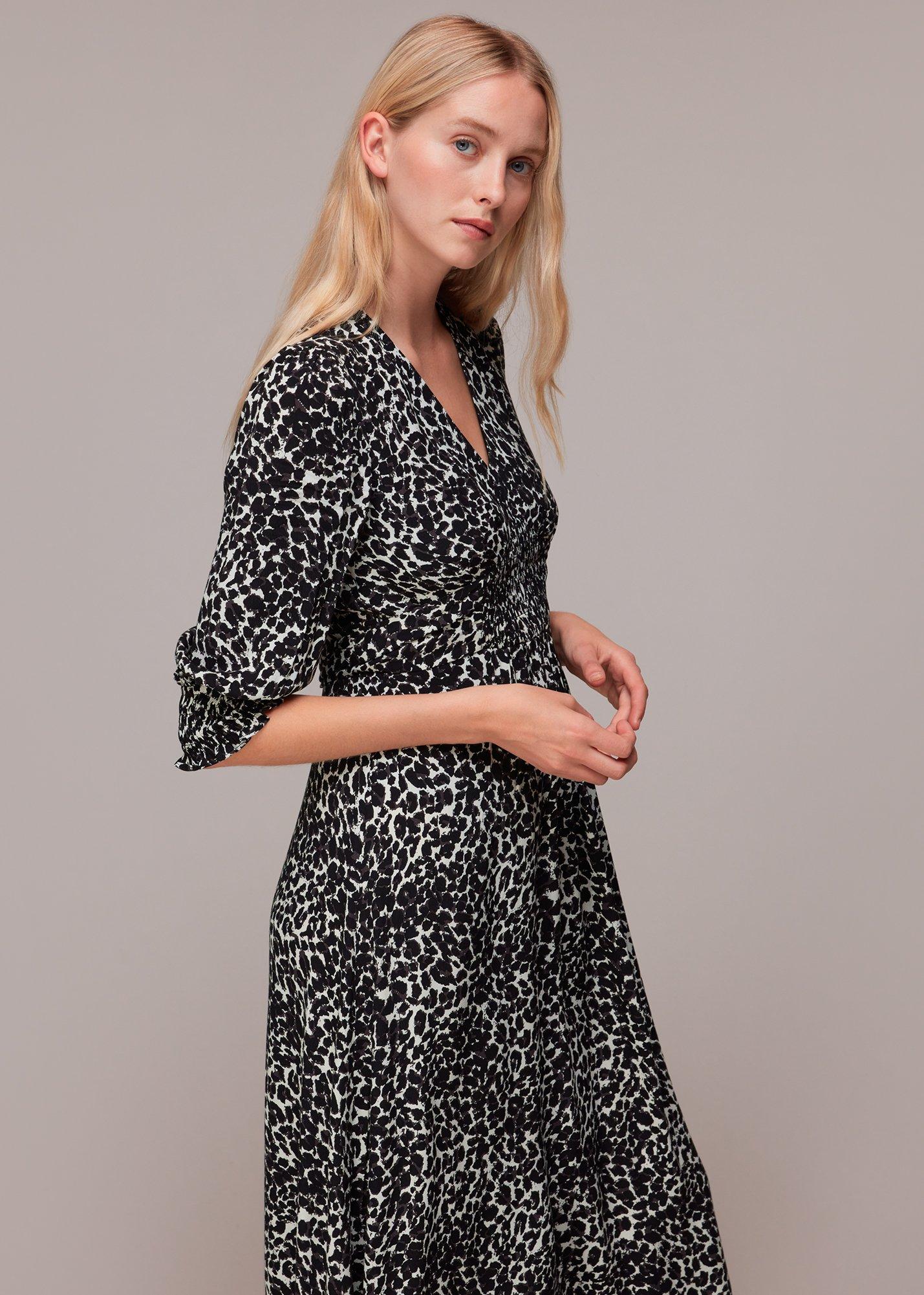 Shadow Leopard Shirred Dress
