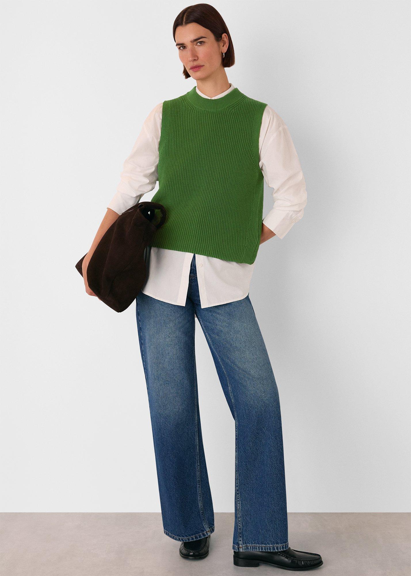 Green Cotton Back Detail Ribbed Tank