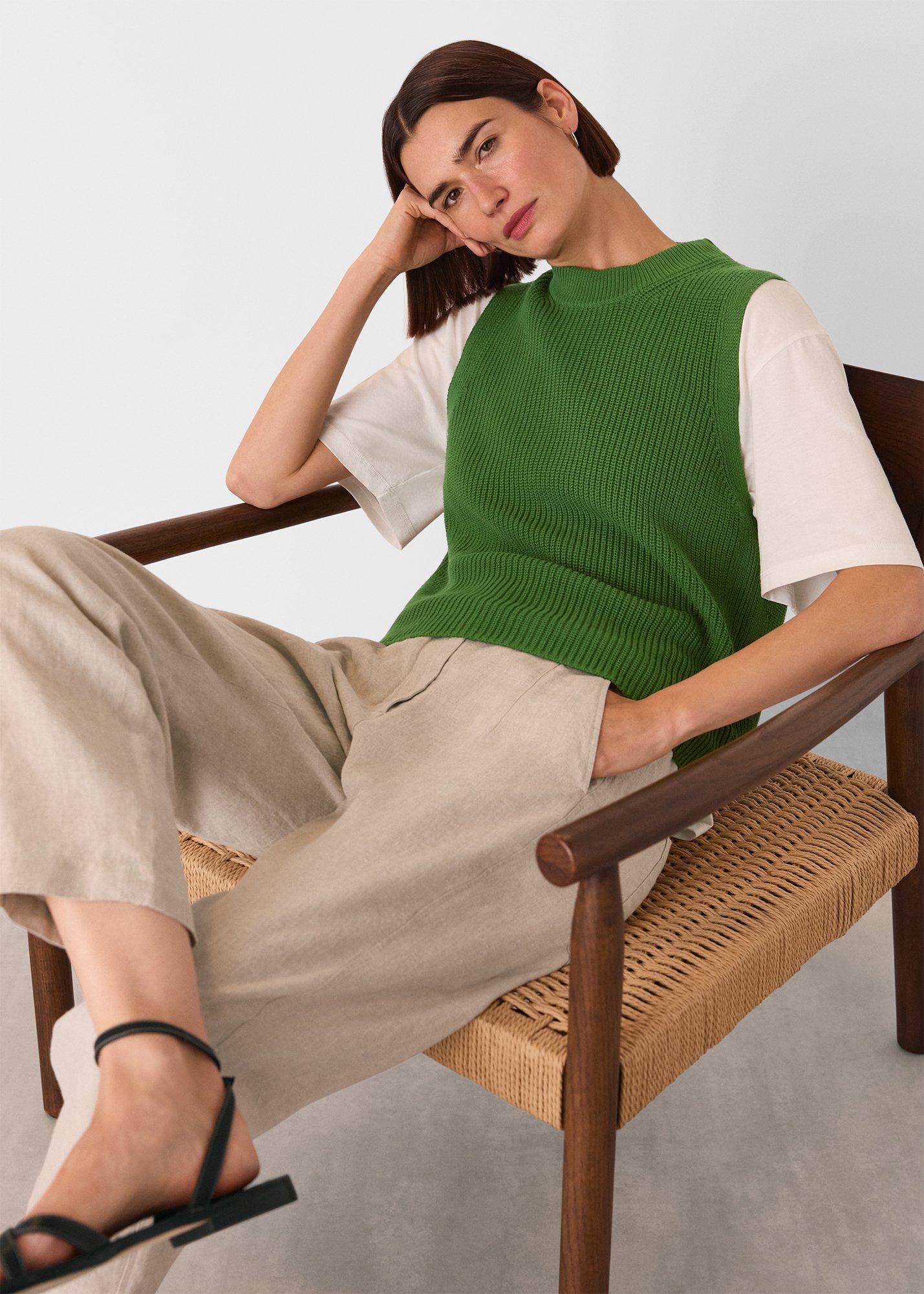 Green Cotton Back Detail Ribbed Tank