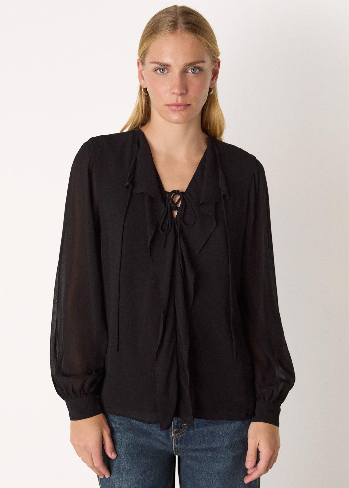 Sheer V Neck Frill Blouse