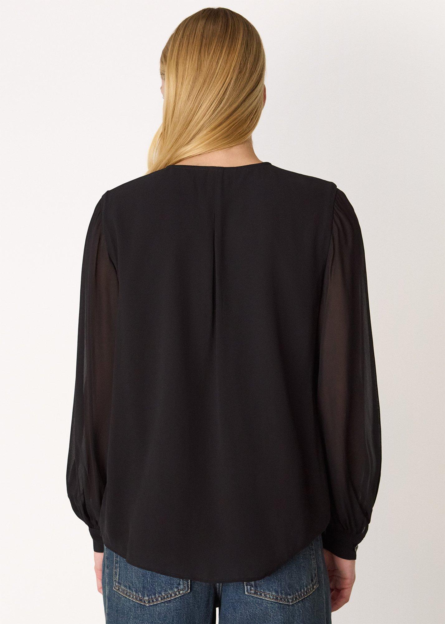 Sheer V Neck Frill Blouse