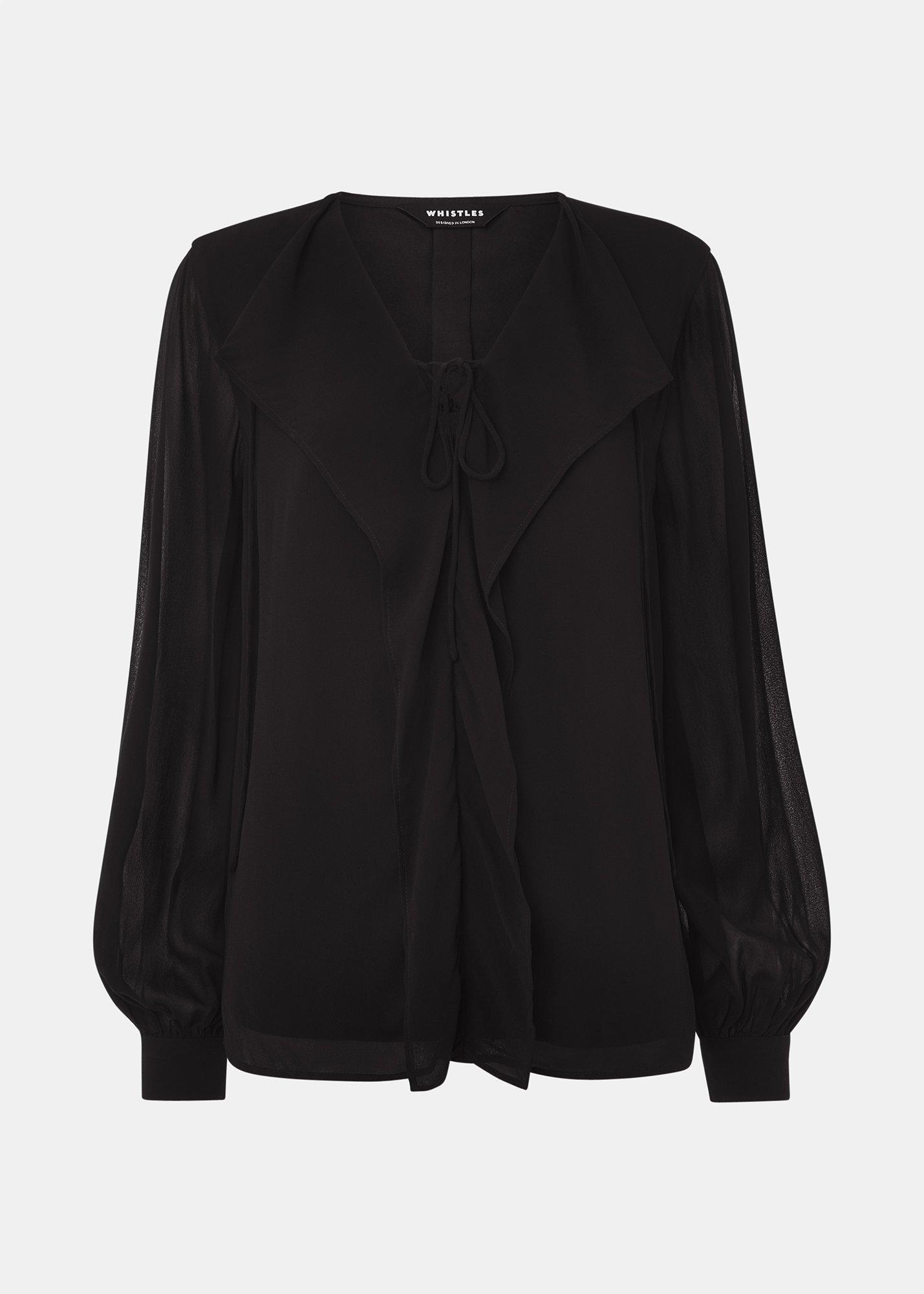 Sheer V Neck Frill Blouse