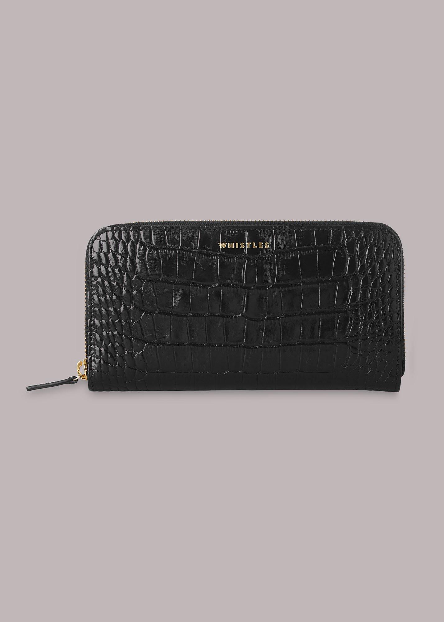 Black Shiny Croc Long Purse