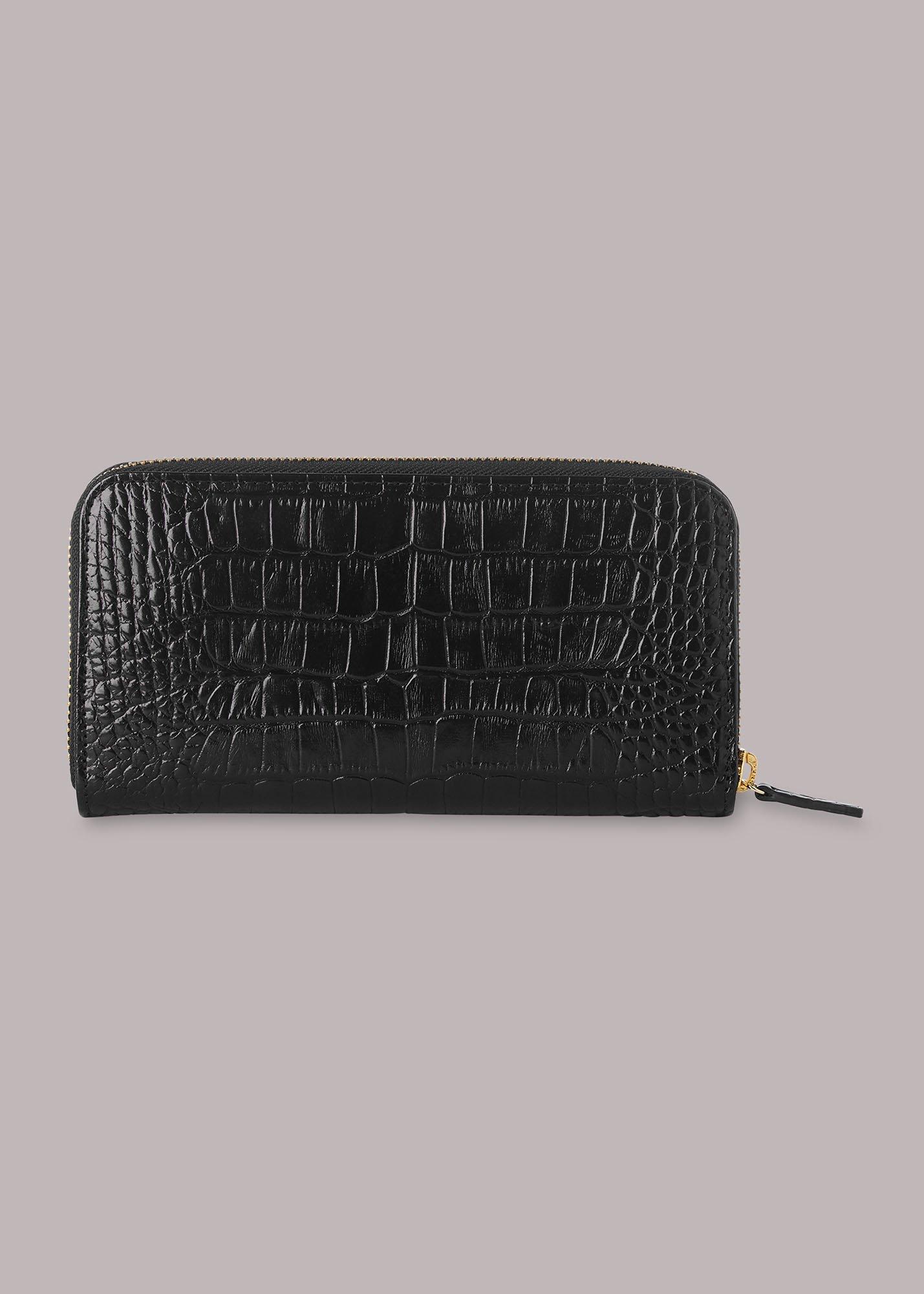 Black Shiny Croc Long Purse