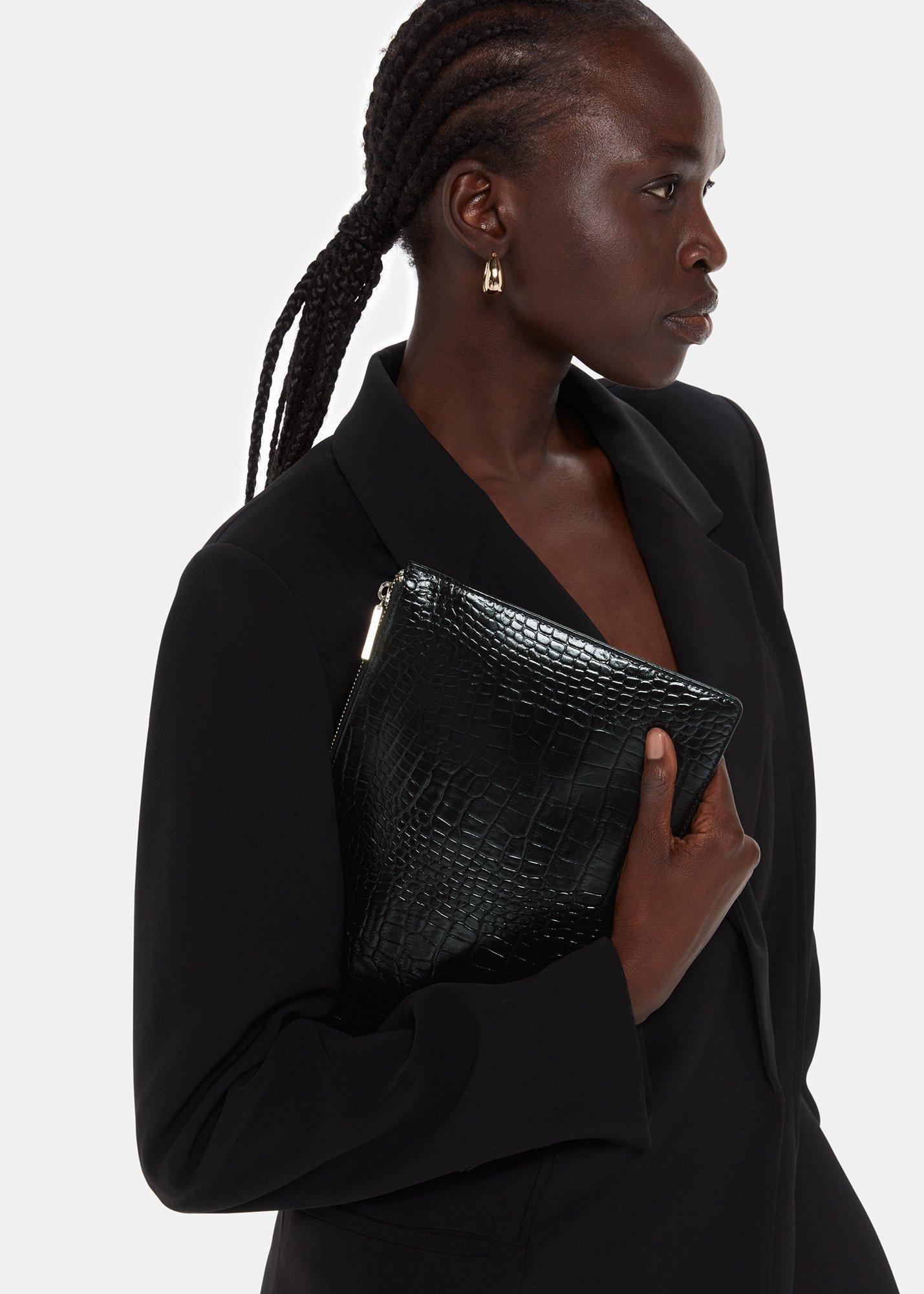 Black Shiny Croc Medium Clutch