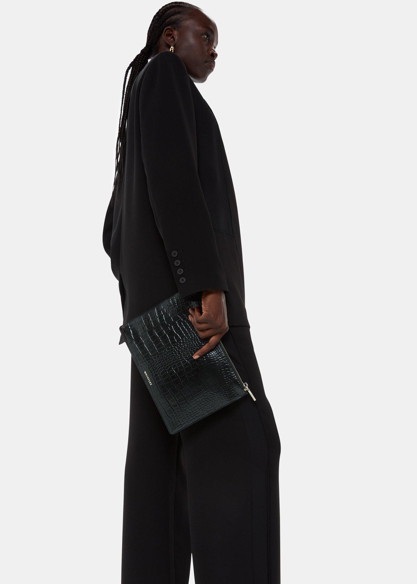 Black Shiny Croc Medium Clutch