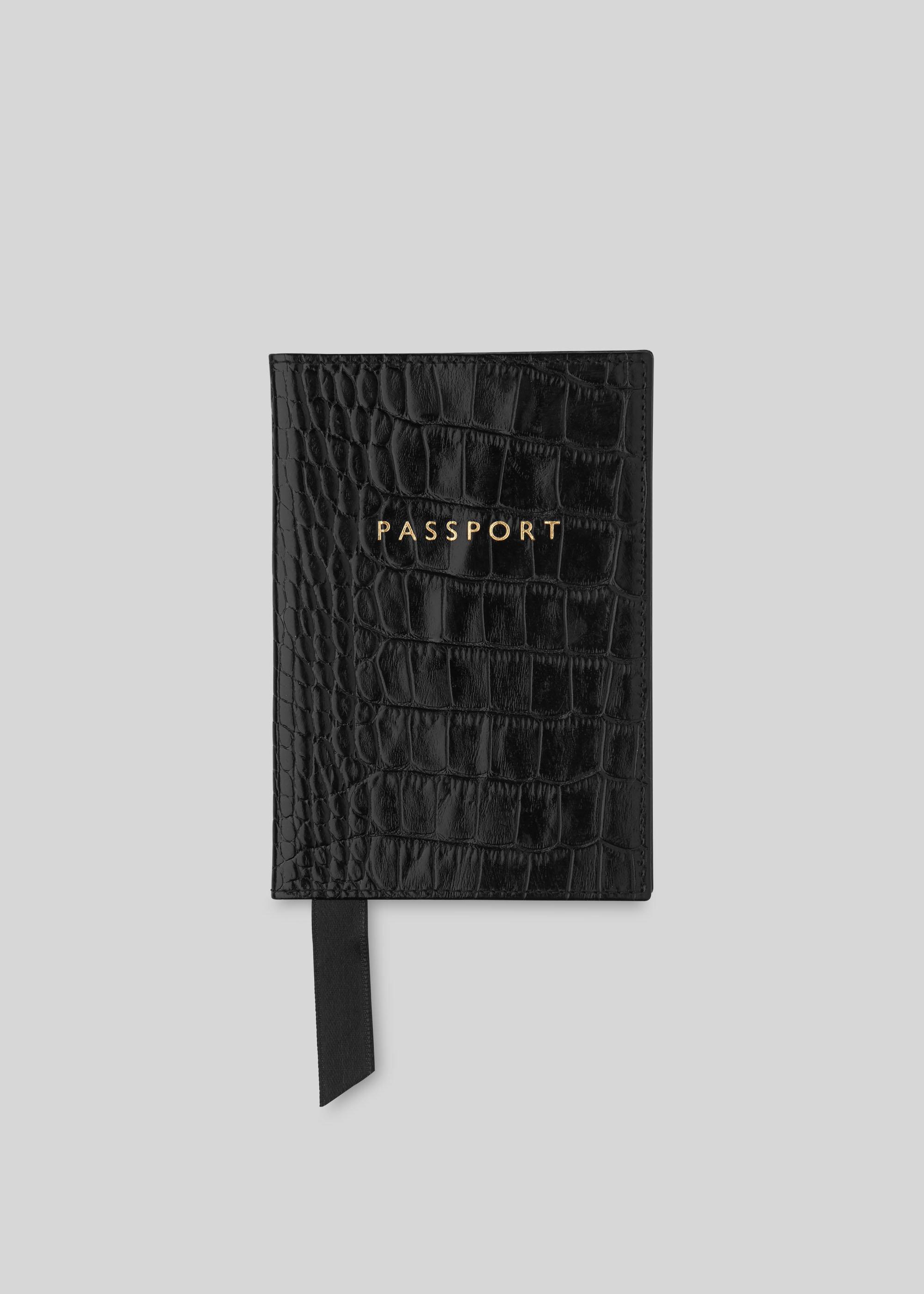 Black Shiny Croc Passport Holder