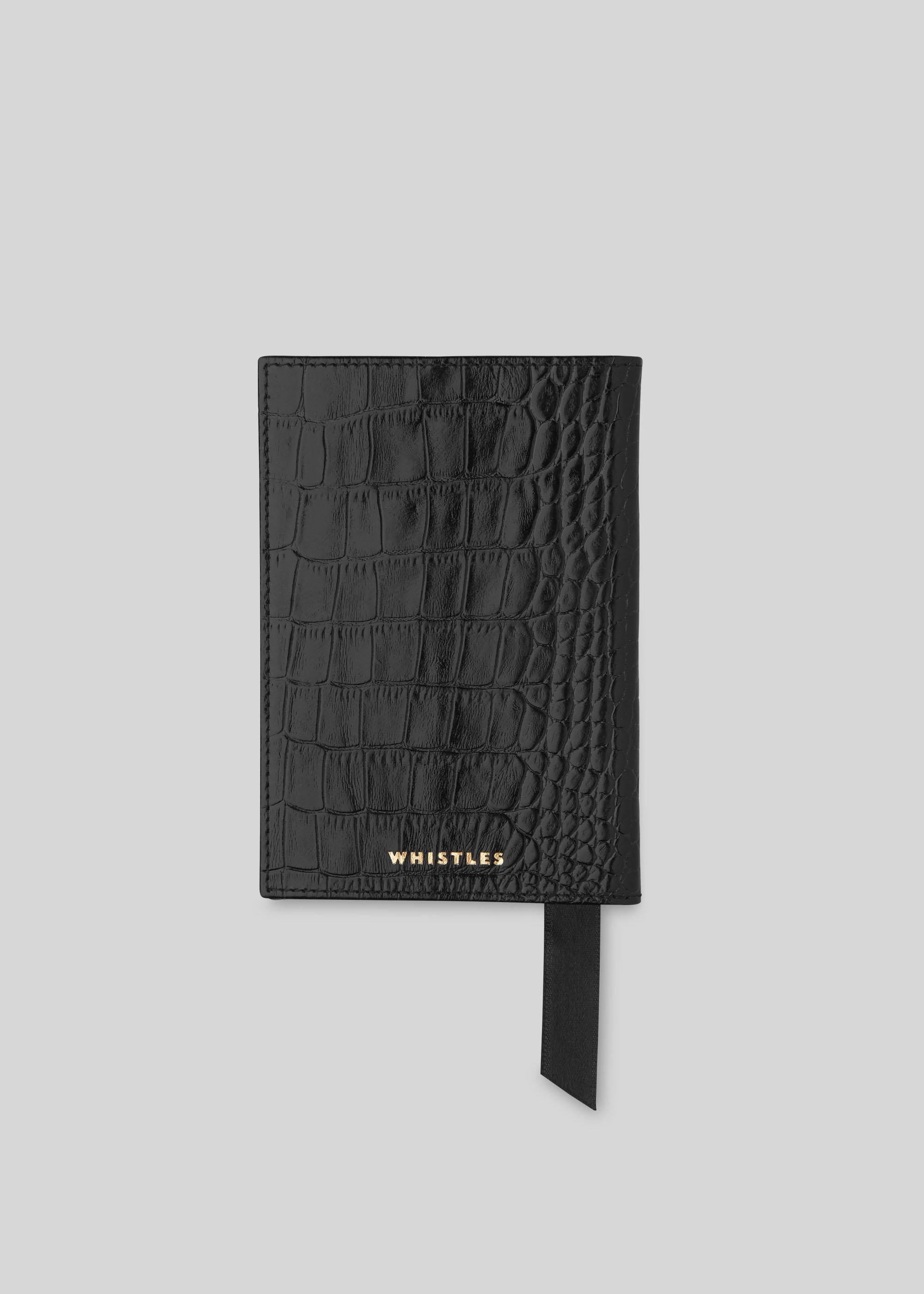 Black Shiny Croc Passport Holder
