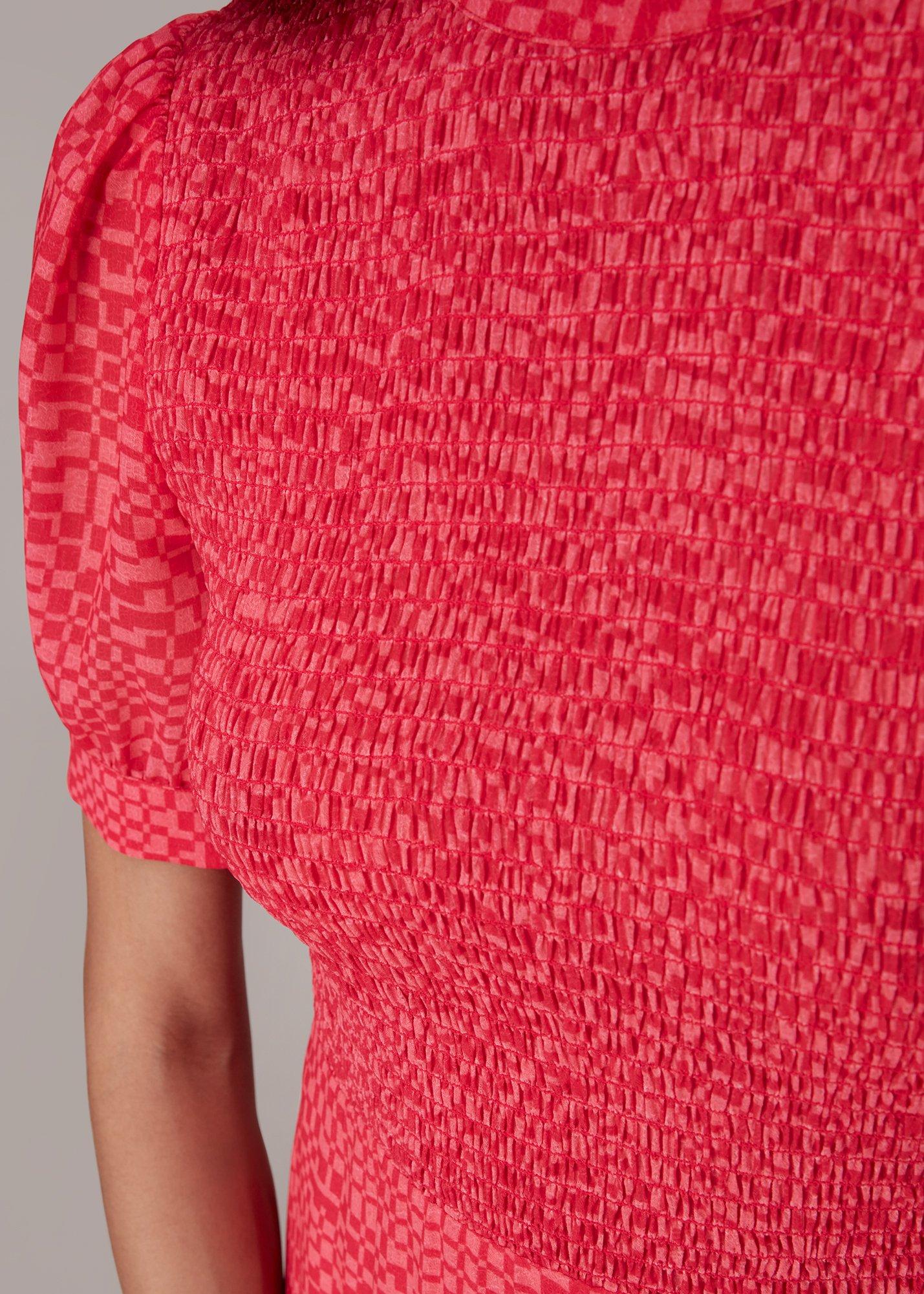 Shirred Checkerboard Dress