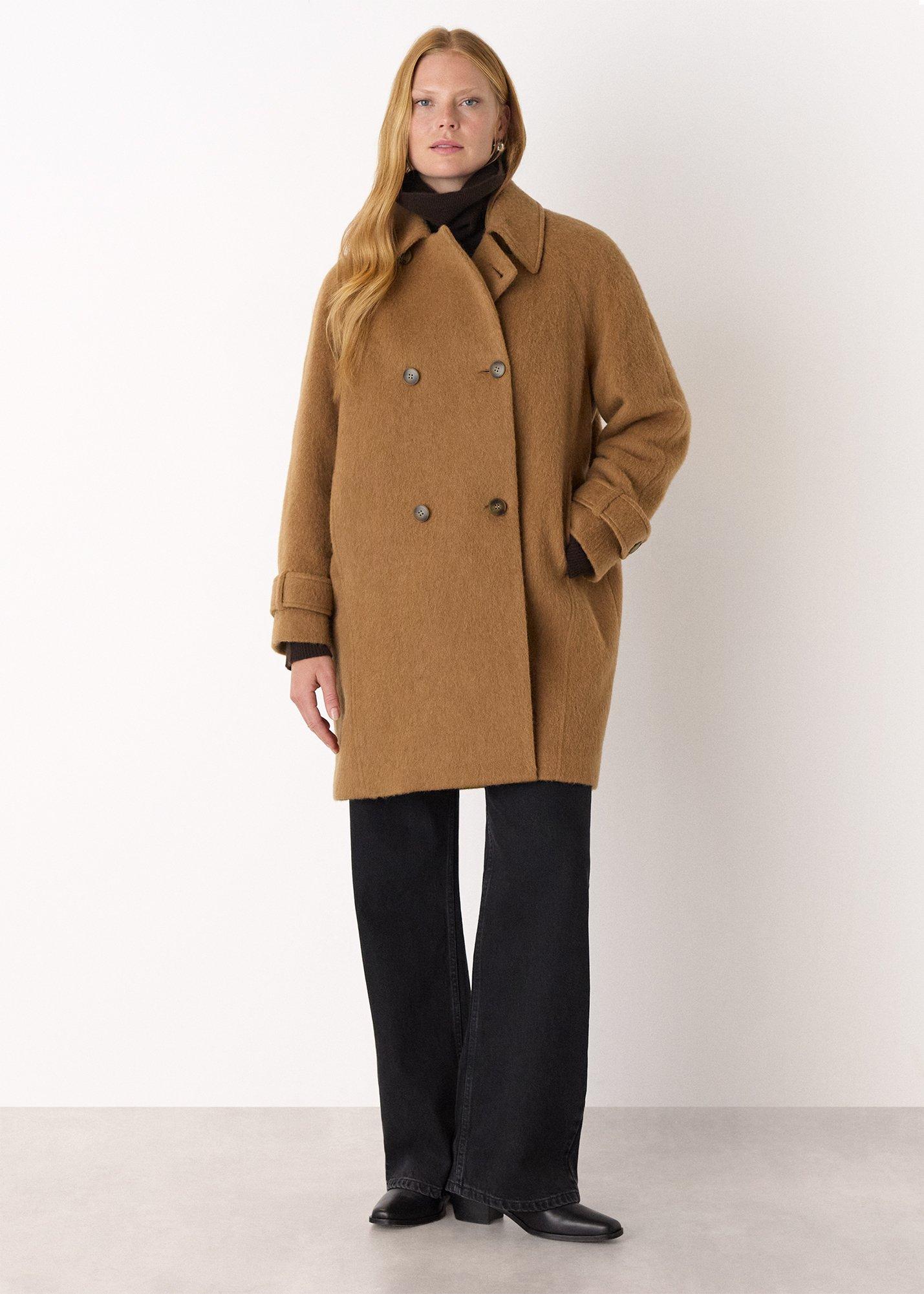Camel Brushed Wool Pea Coat