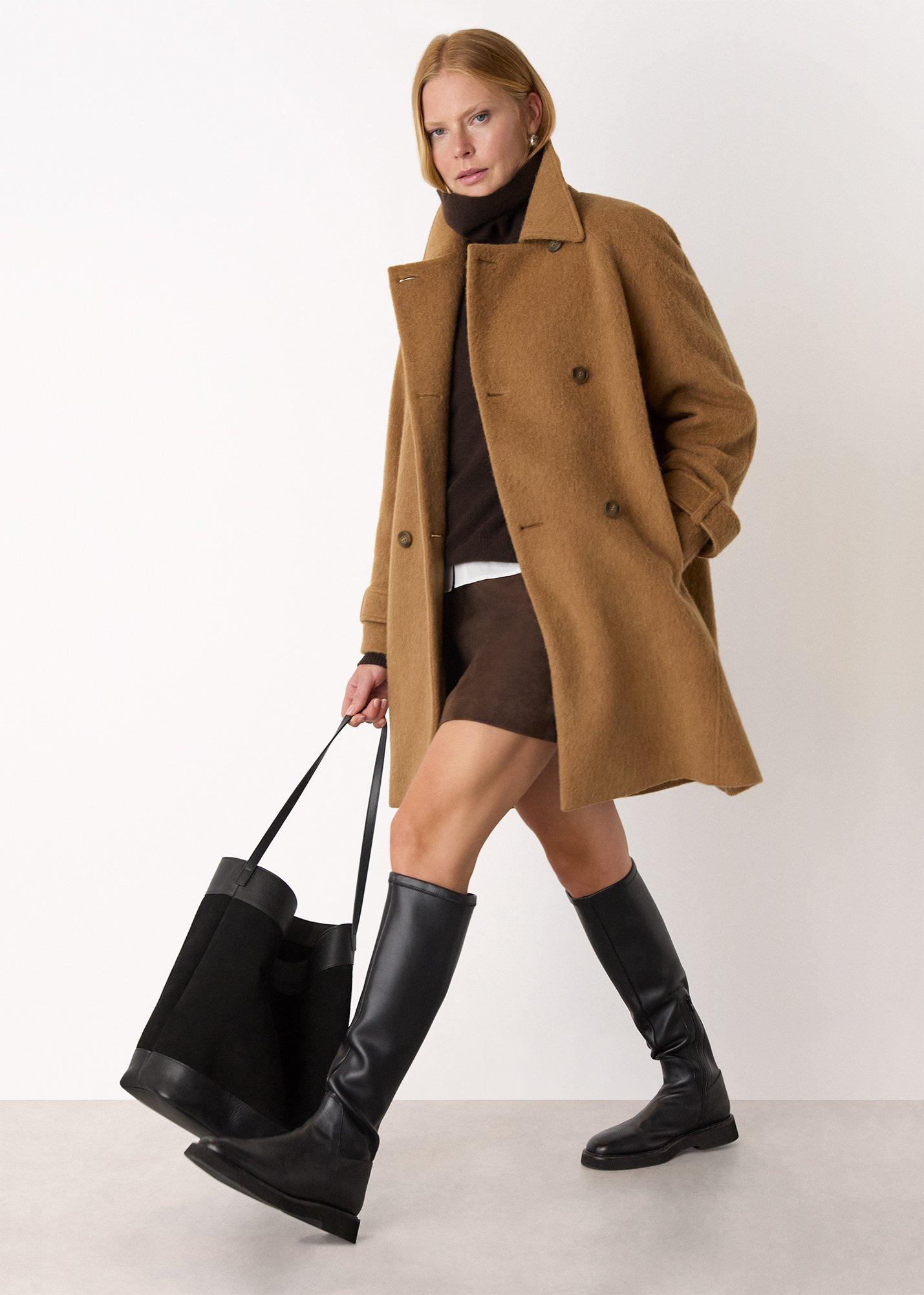 Camel Brushed Wool Pea Coat