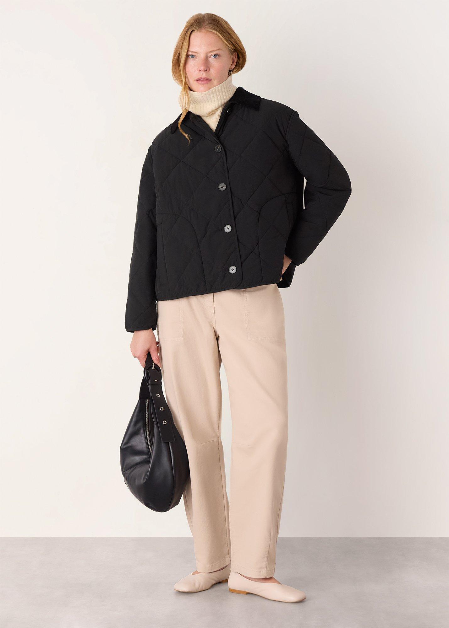 Black Short Quilted Cord Collar Coat