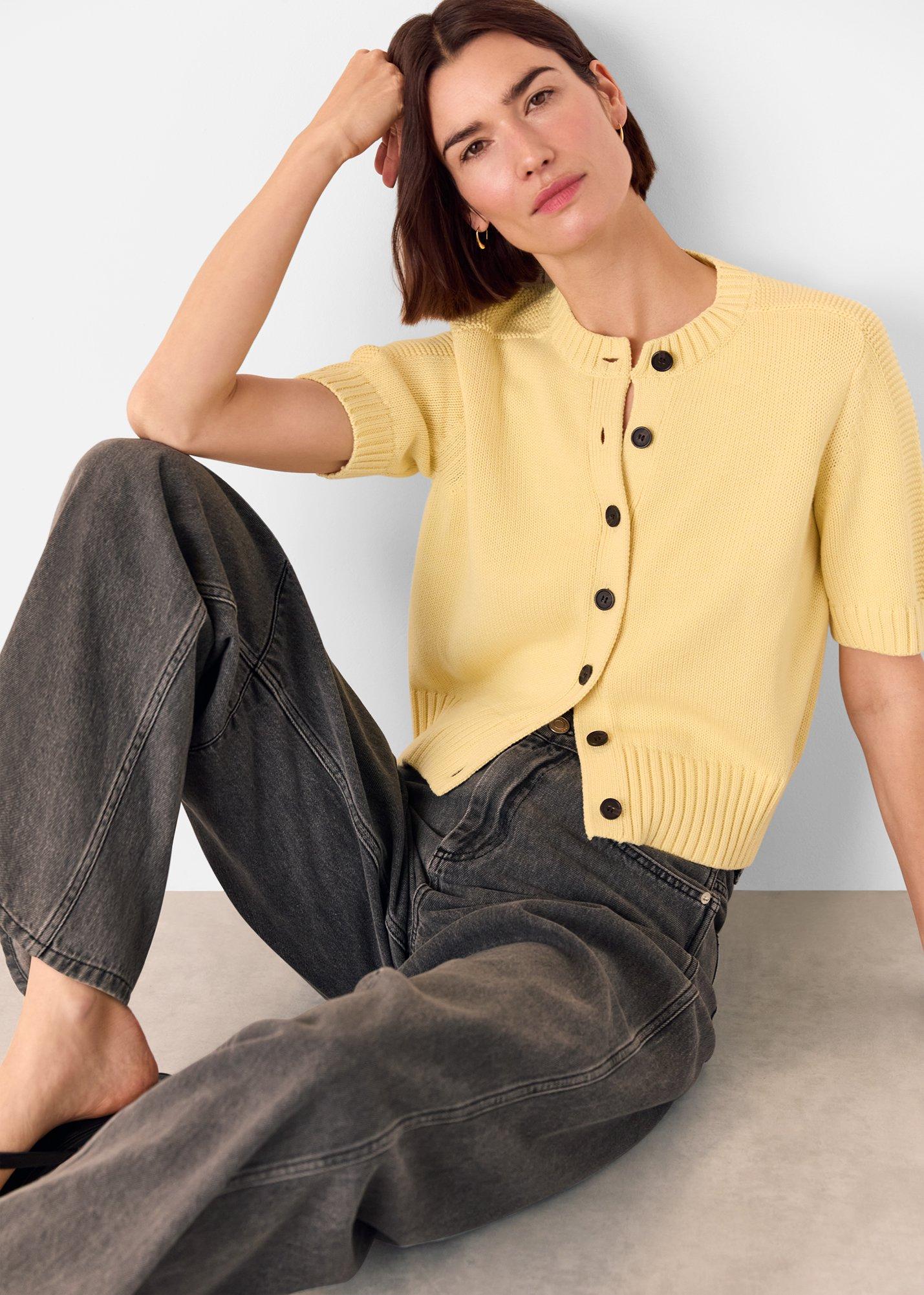 Yellow Short Sleeve Button Cardigan