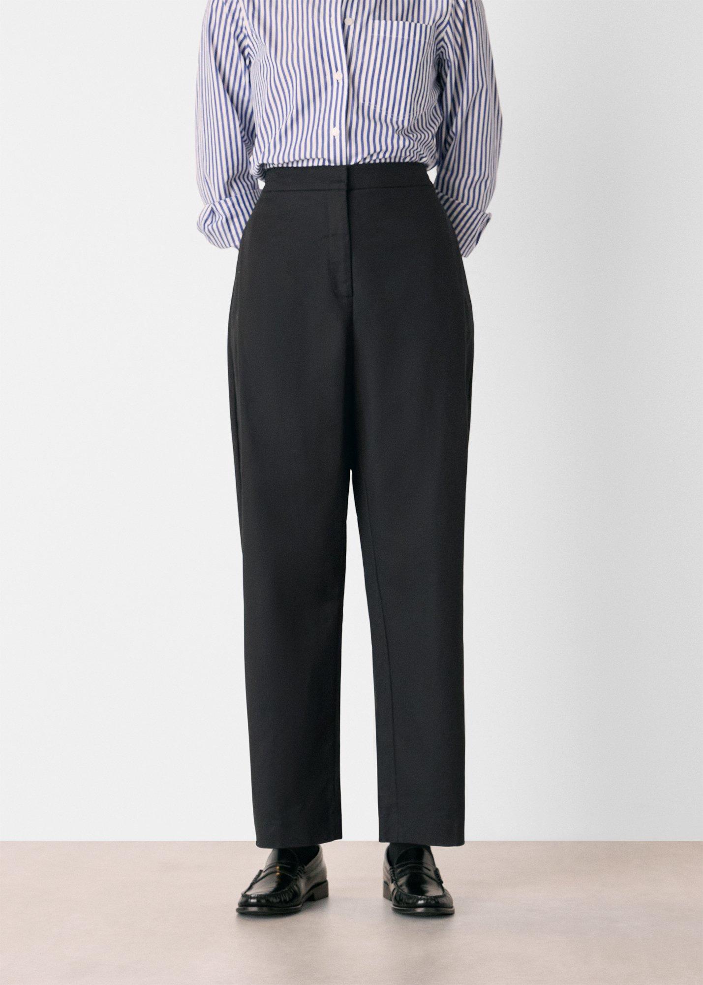 Black Side Pleat Tapered Trouser