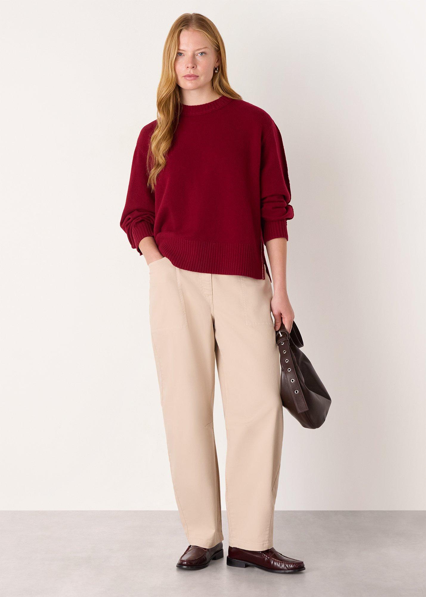 Burgundy Side Stripe Detail Wool Knit