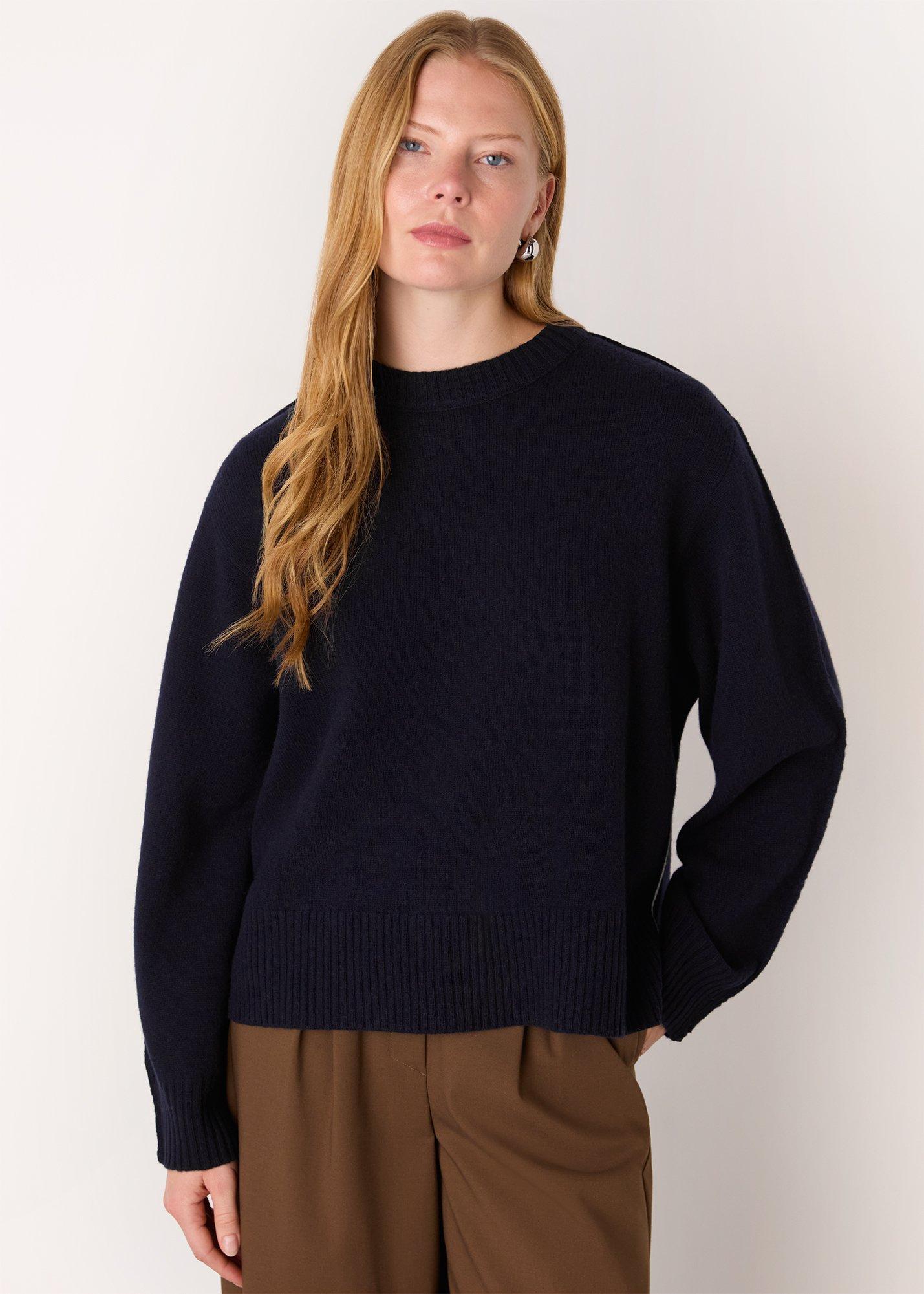 Navy Side Stripe Detail Wool Knit