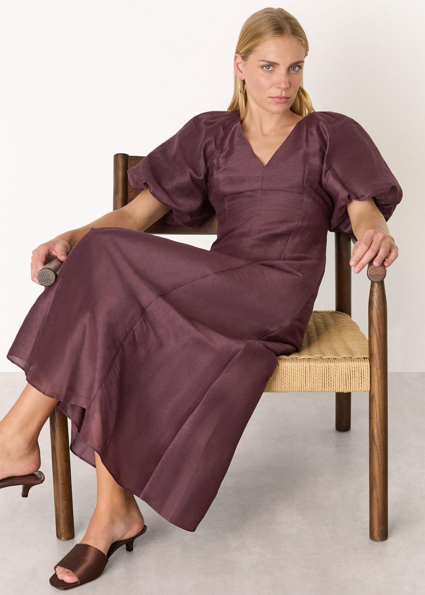 Burgundy Silk Blend Taffeta Maxi Dress