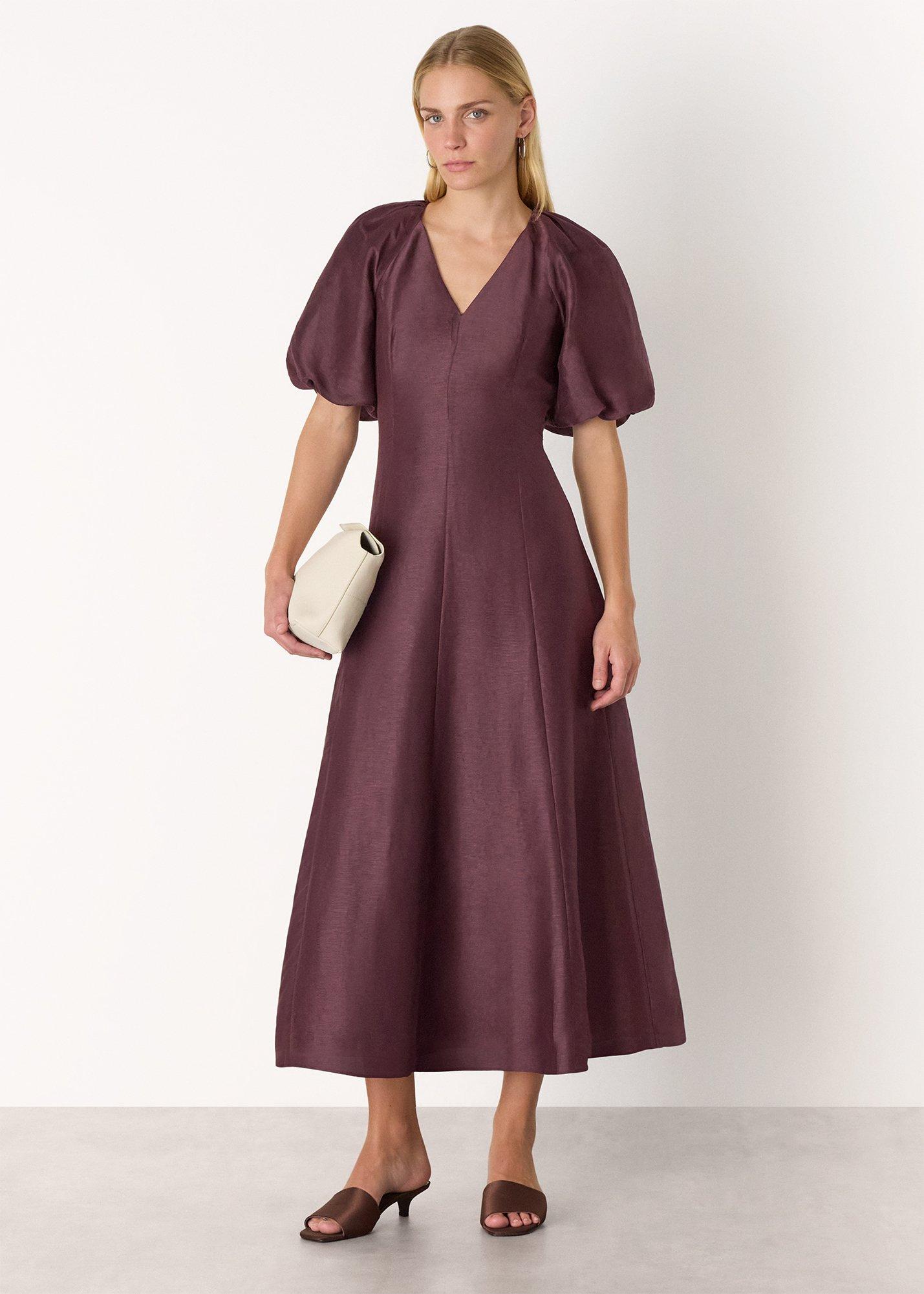 Burgundy Silk Blend Taffeta Maxi Dress