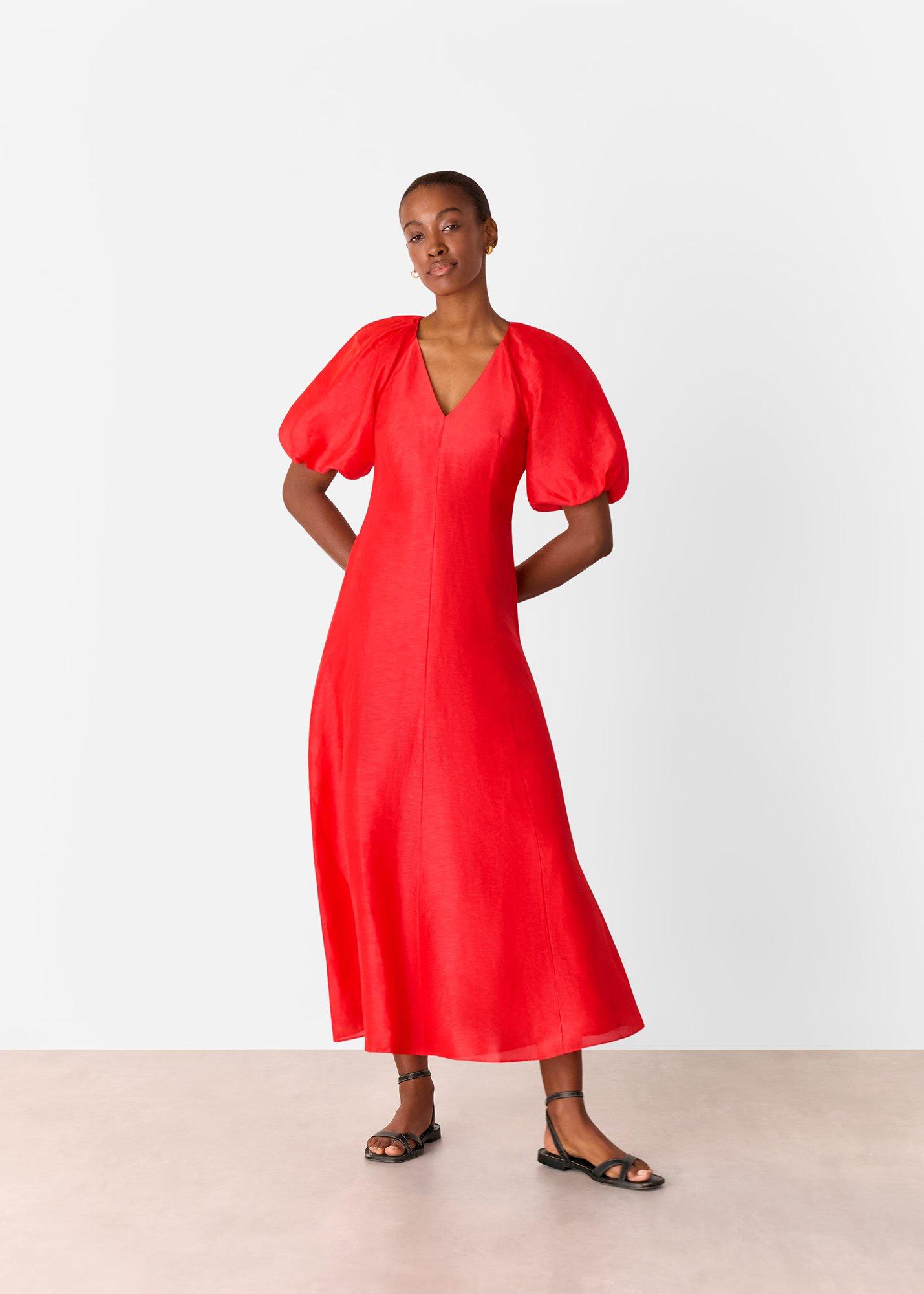 Red Silk Blend Taffeta Maxi Dress