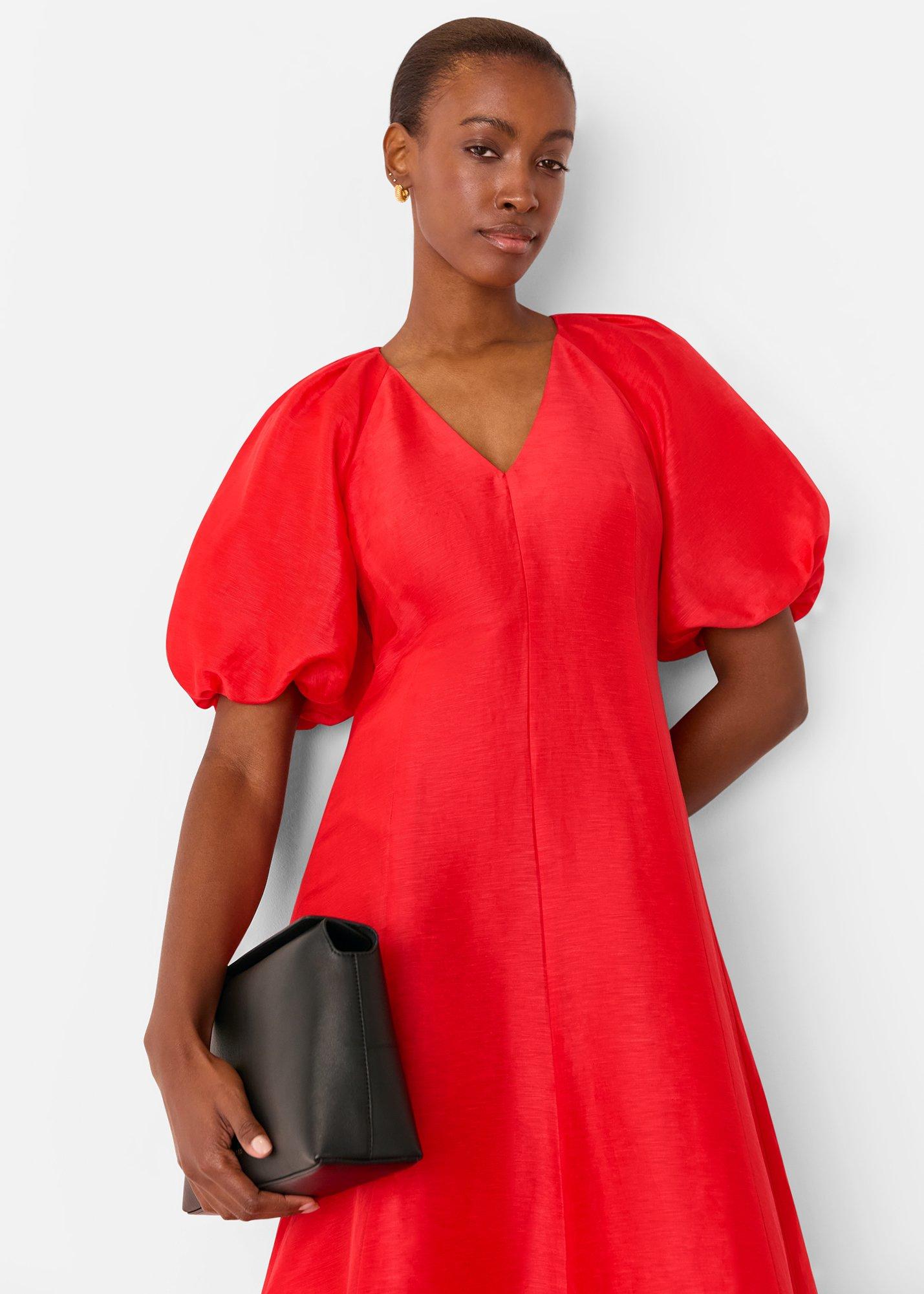 Red Silk Blend Taffeta Maxi Dress