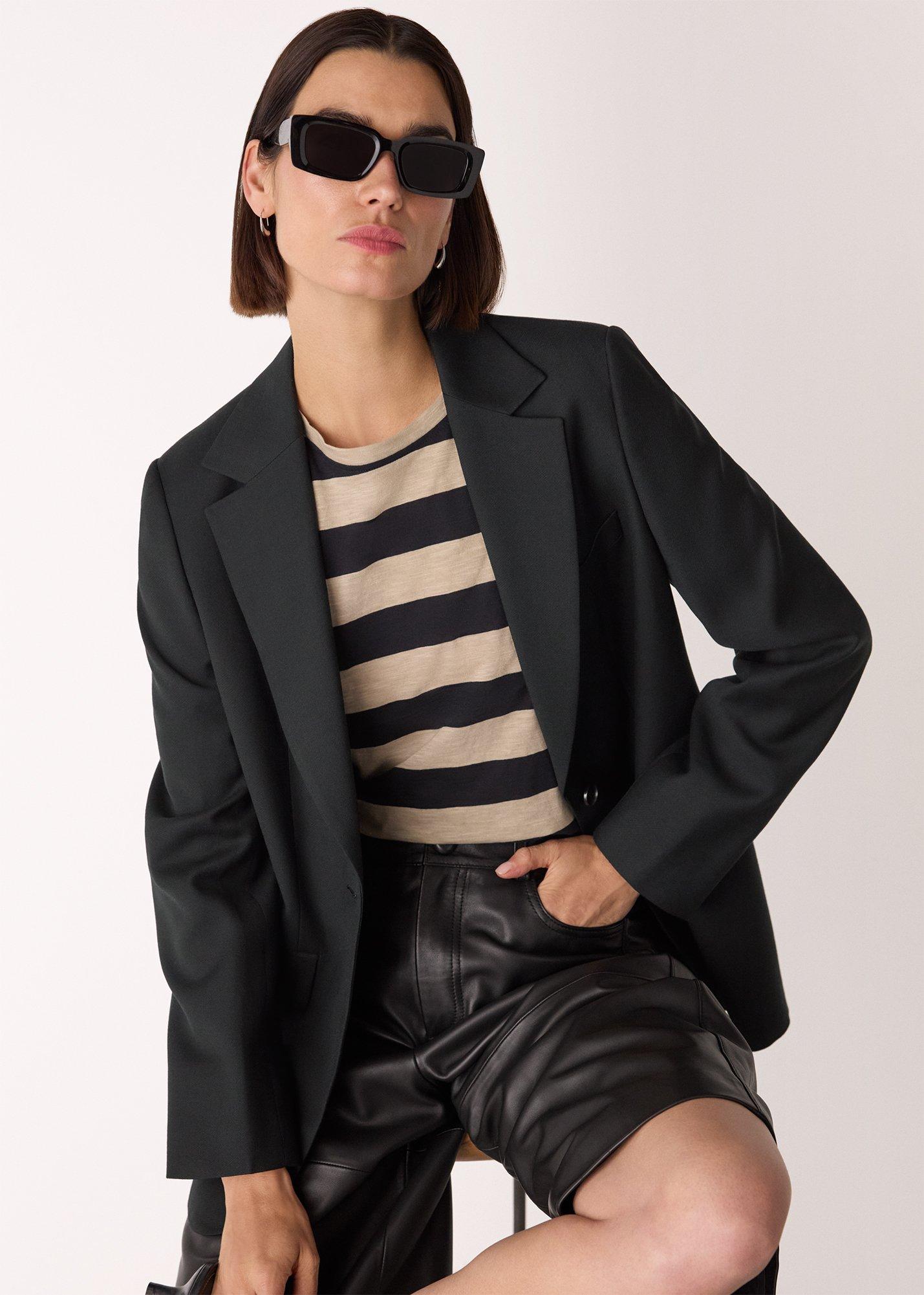 Black Single Breasted Wool Blazer