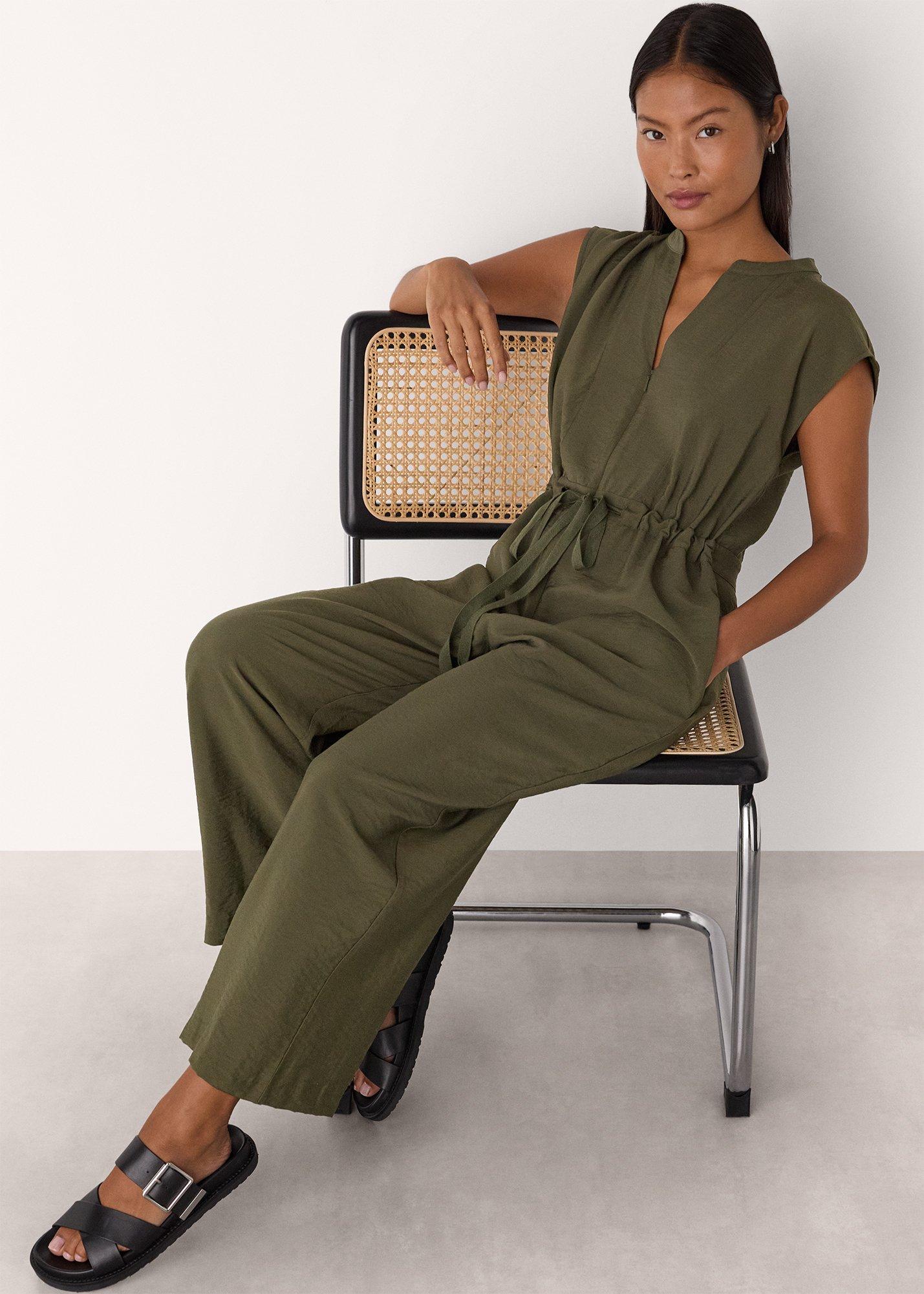 Khaki Sleeveless Drawstring Jumpsuit