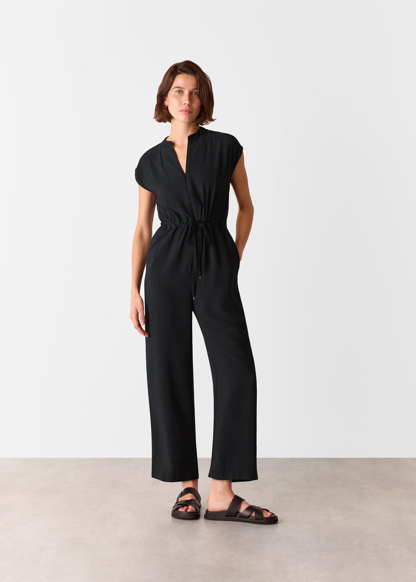 Black Sleeveless Drawstring Jumpsuit