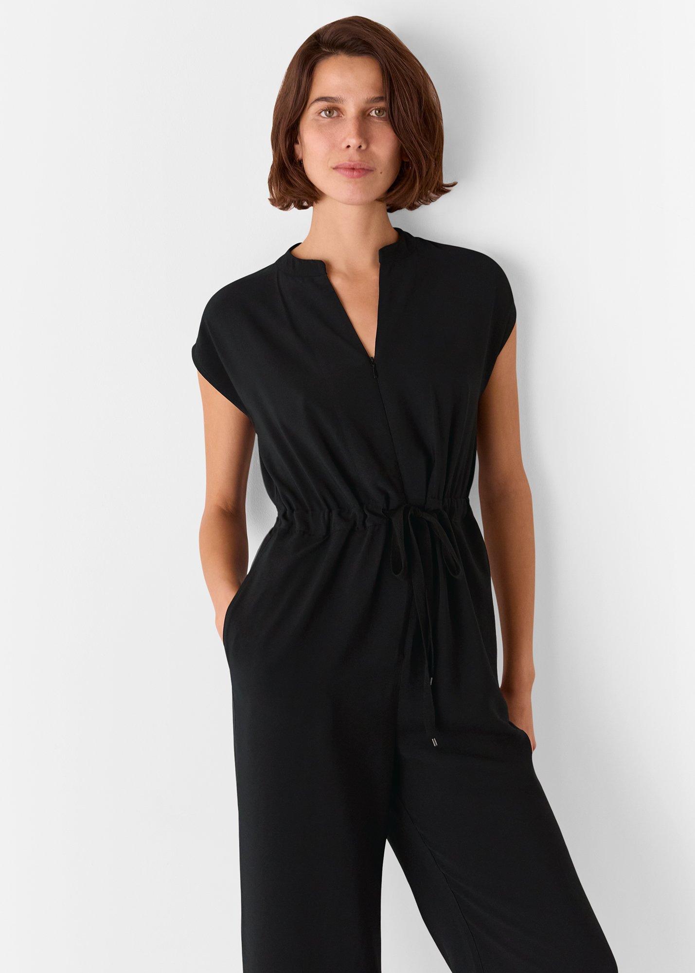 Black Sleeveless Drawstring Jumpsuit