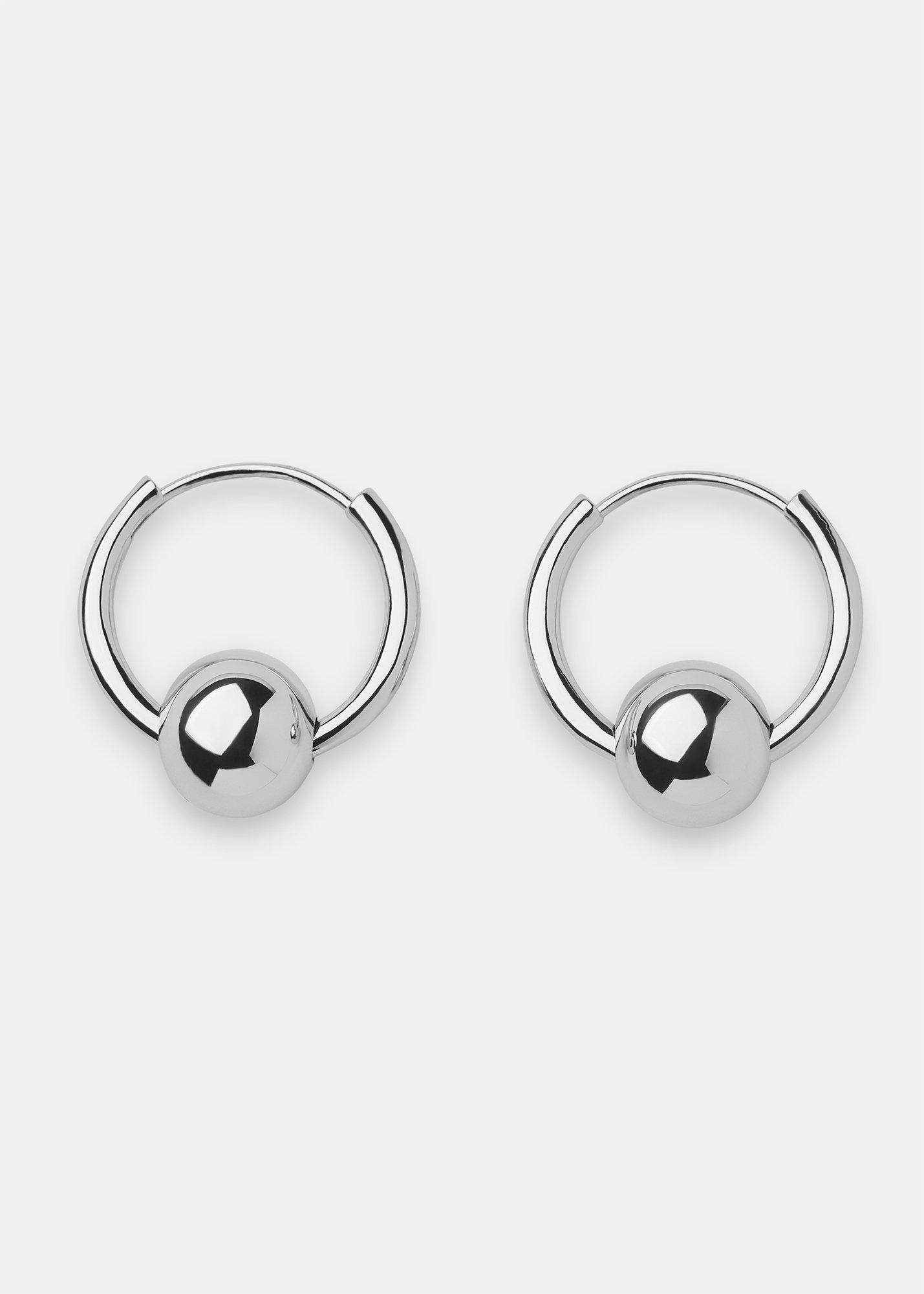Silver Sphere Hoop Earring