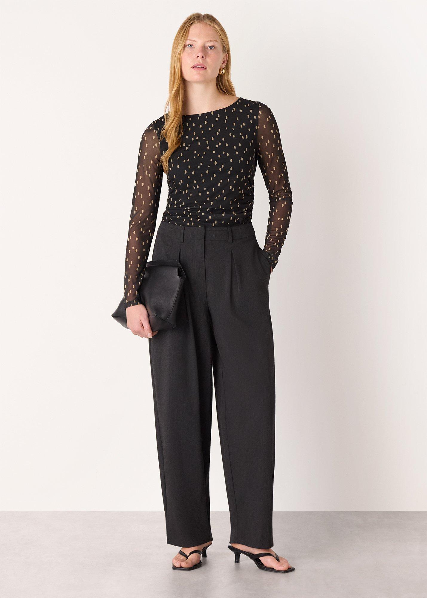 Black Spot Print Mesh Jersey Top