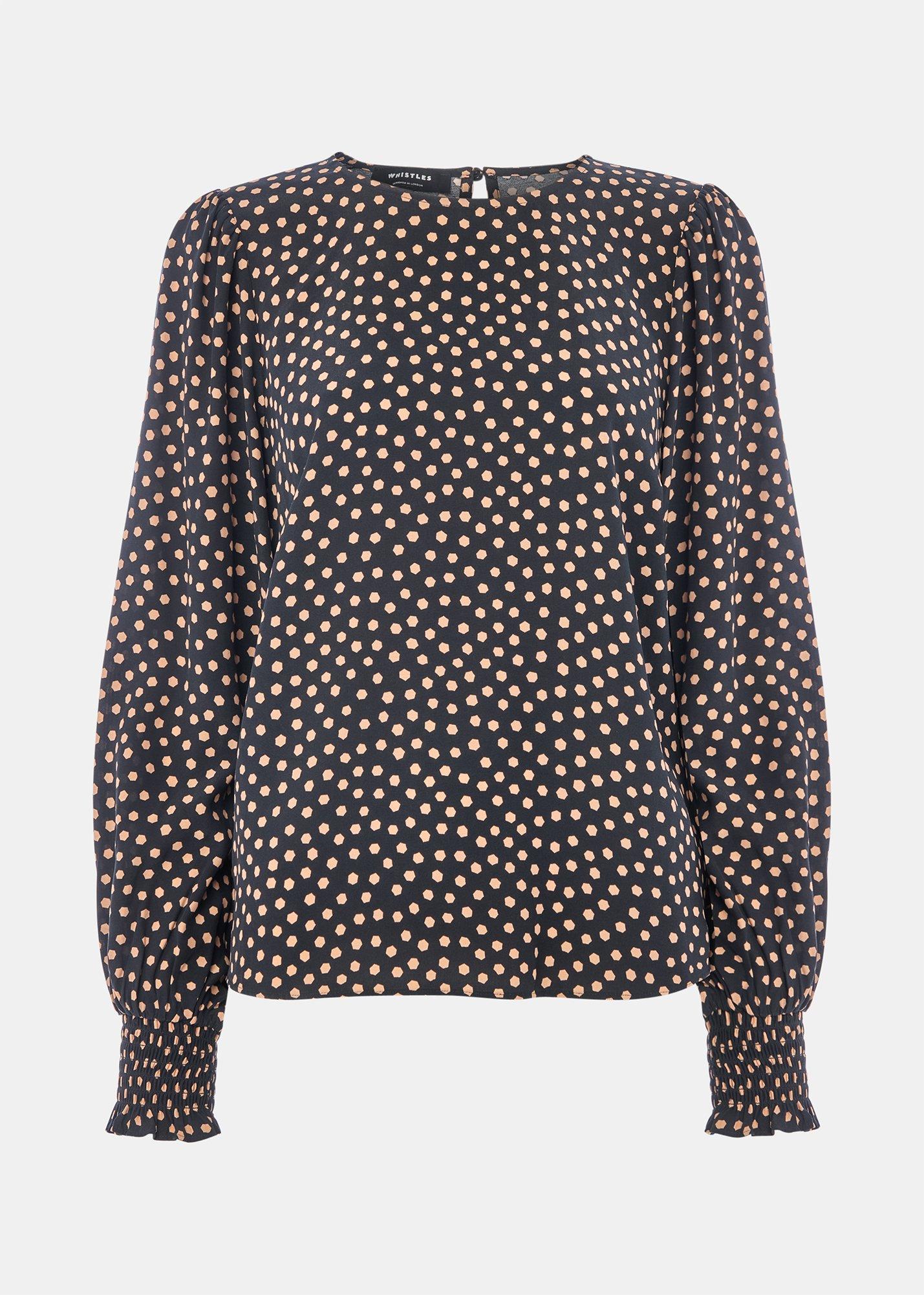 Spot Shirred Cuff Blouse