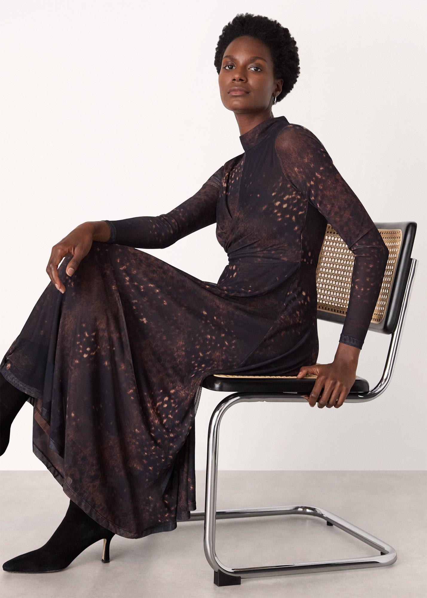 Brown Spotted Animal Mesh Dress