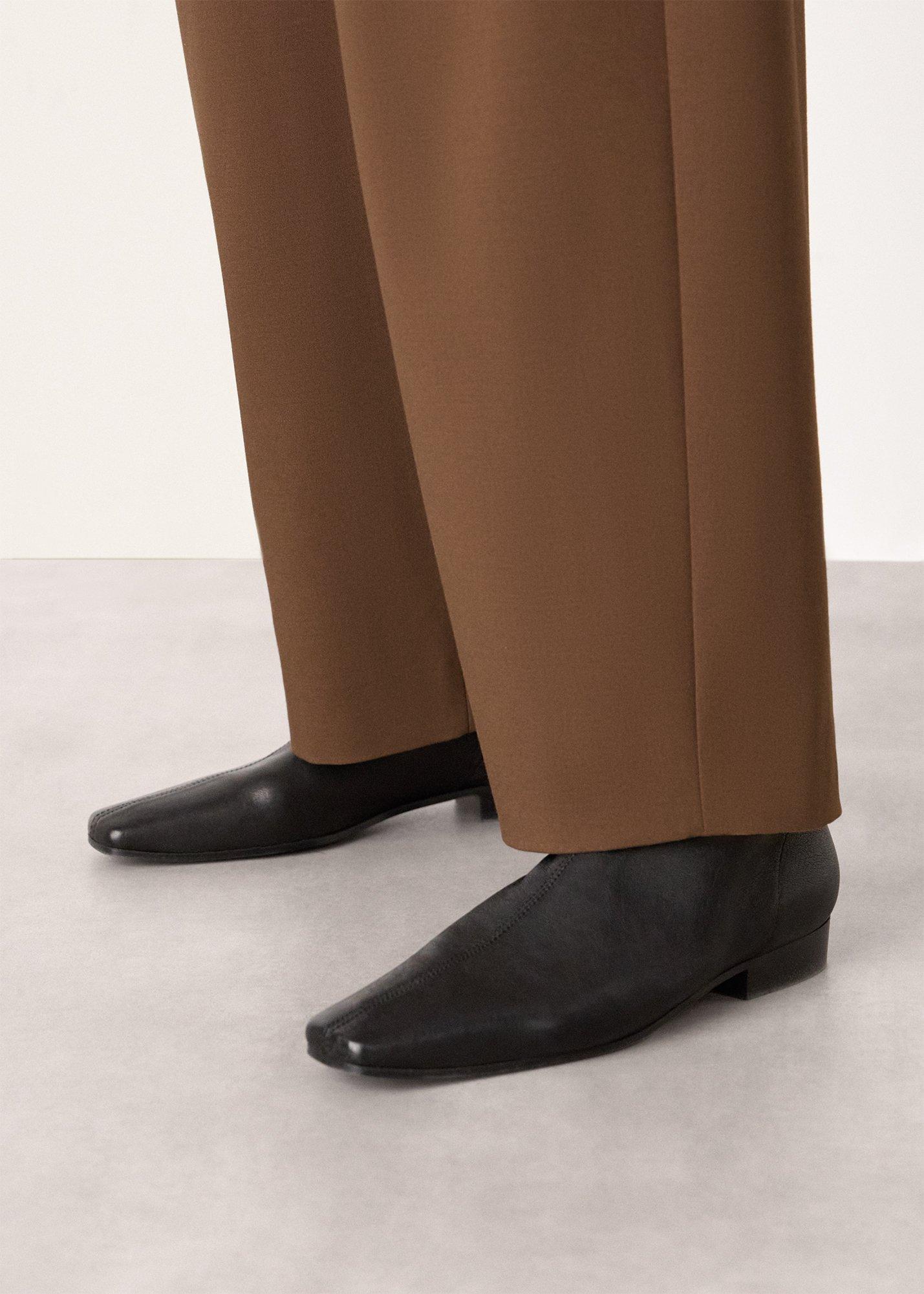 Black Square Toe Flat Sock Boot