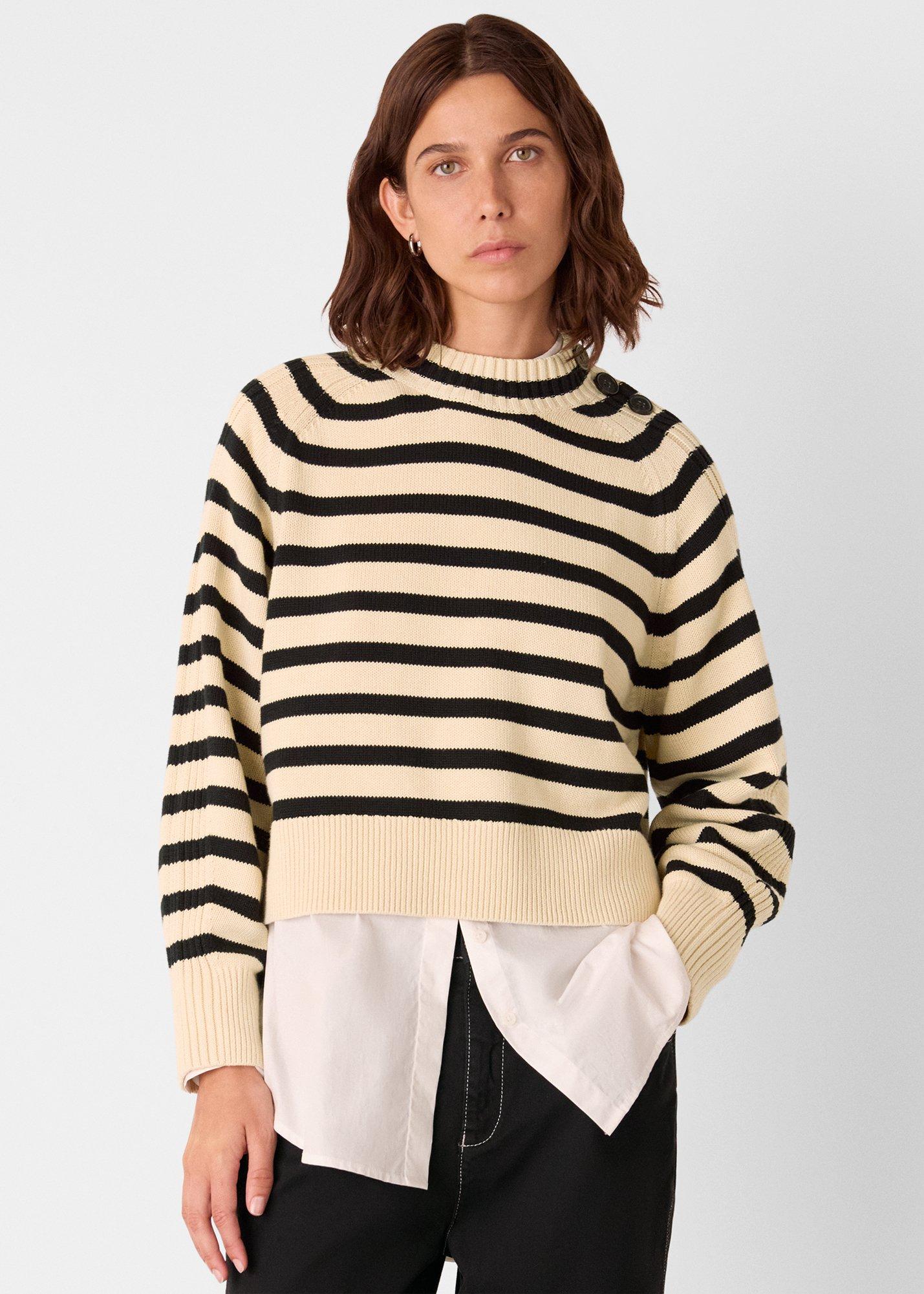 Ivory Stripe Detail Cotton Knit