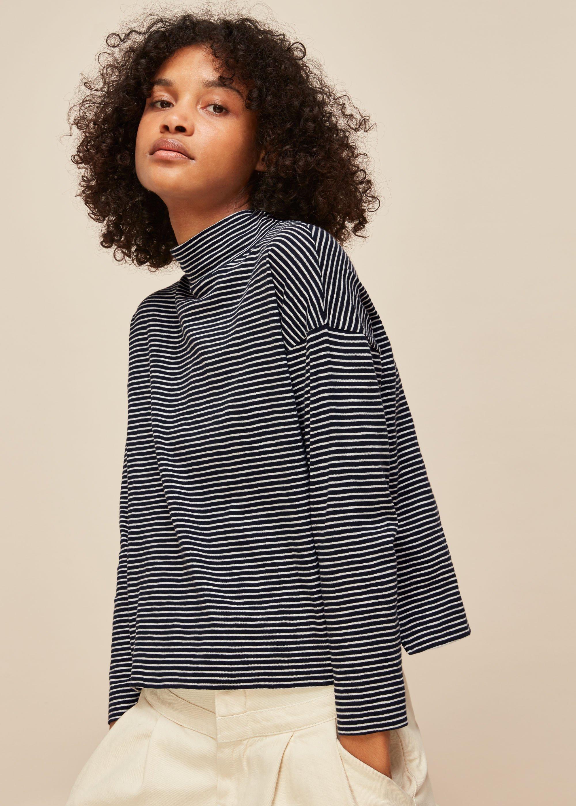 Stripe High Neck Relaxed Top