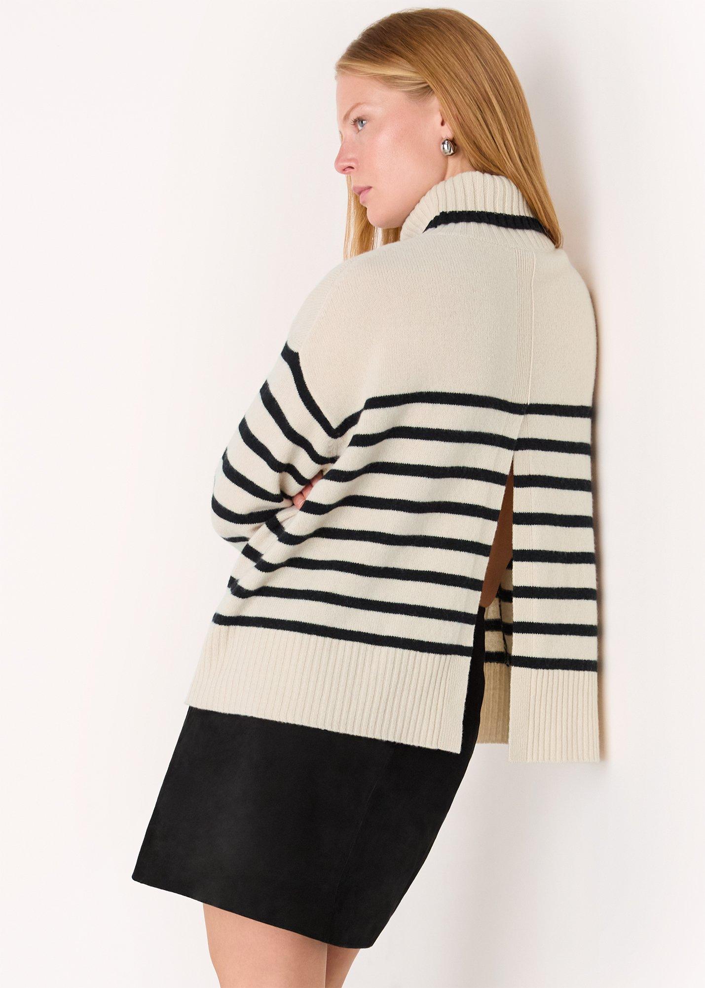 Ivory Stripe Wool Roll Neck